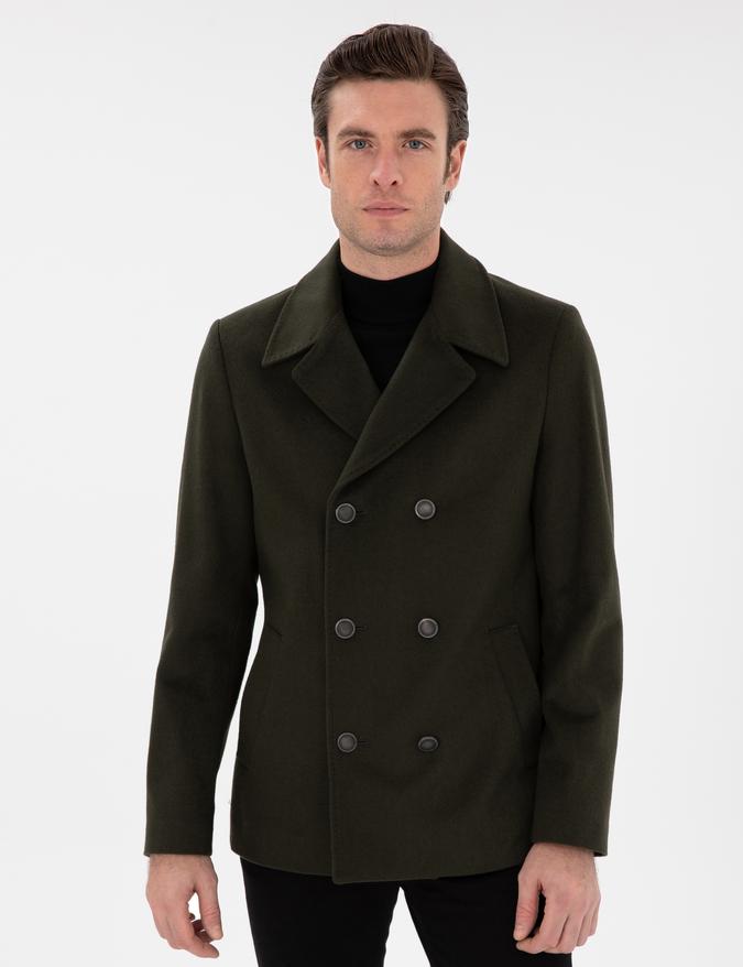 Haki Slim Fit Kaşe Kaban