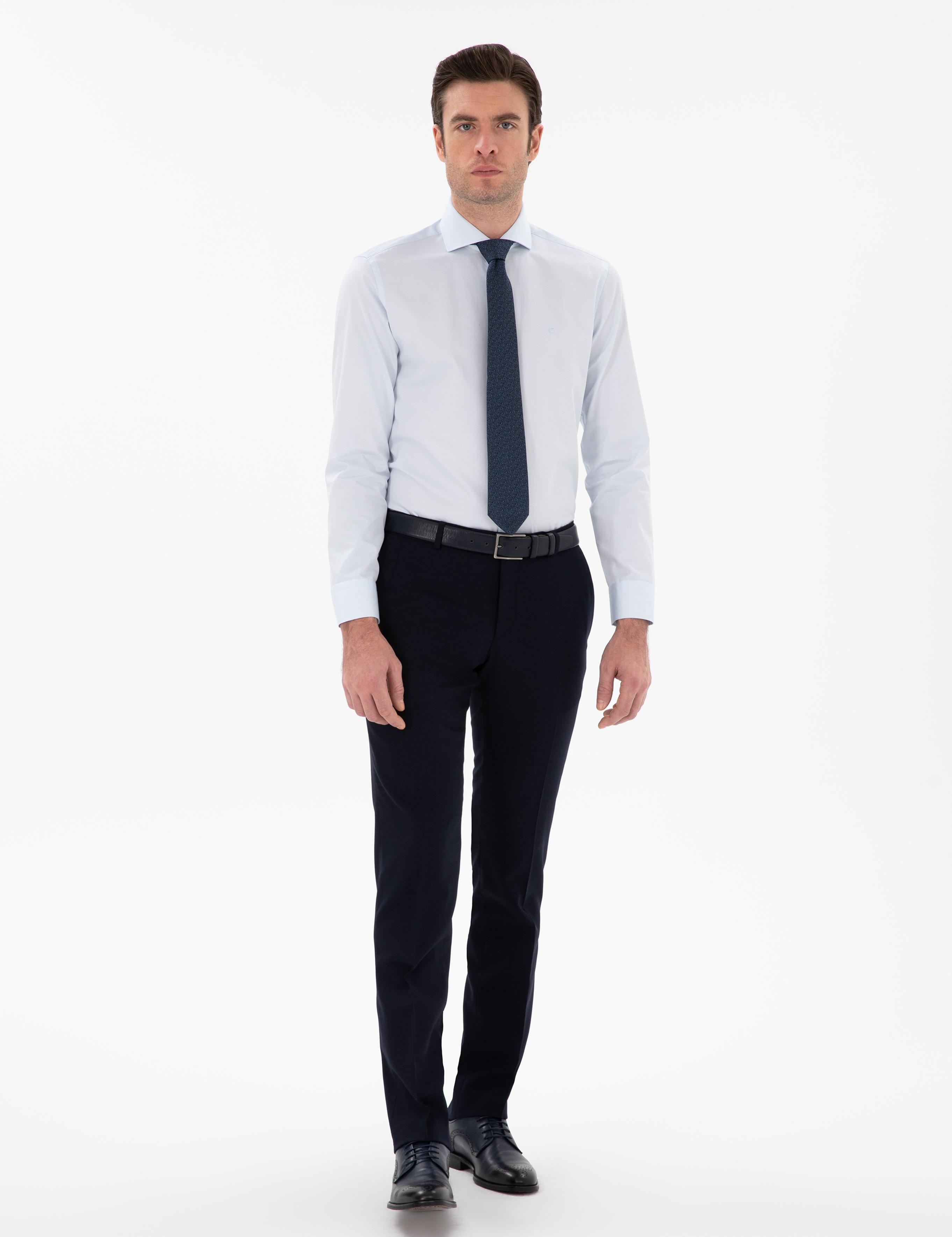 Açık Mavi Slim Fit İtalyan Yaka Klasik Gömlek - 50305851013
