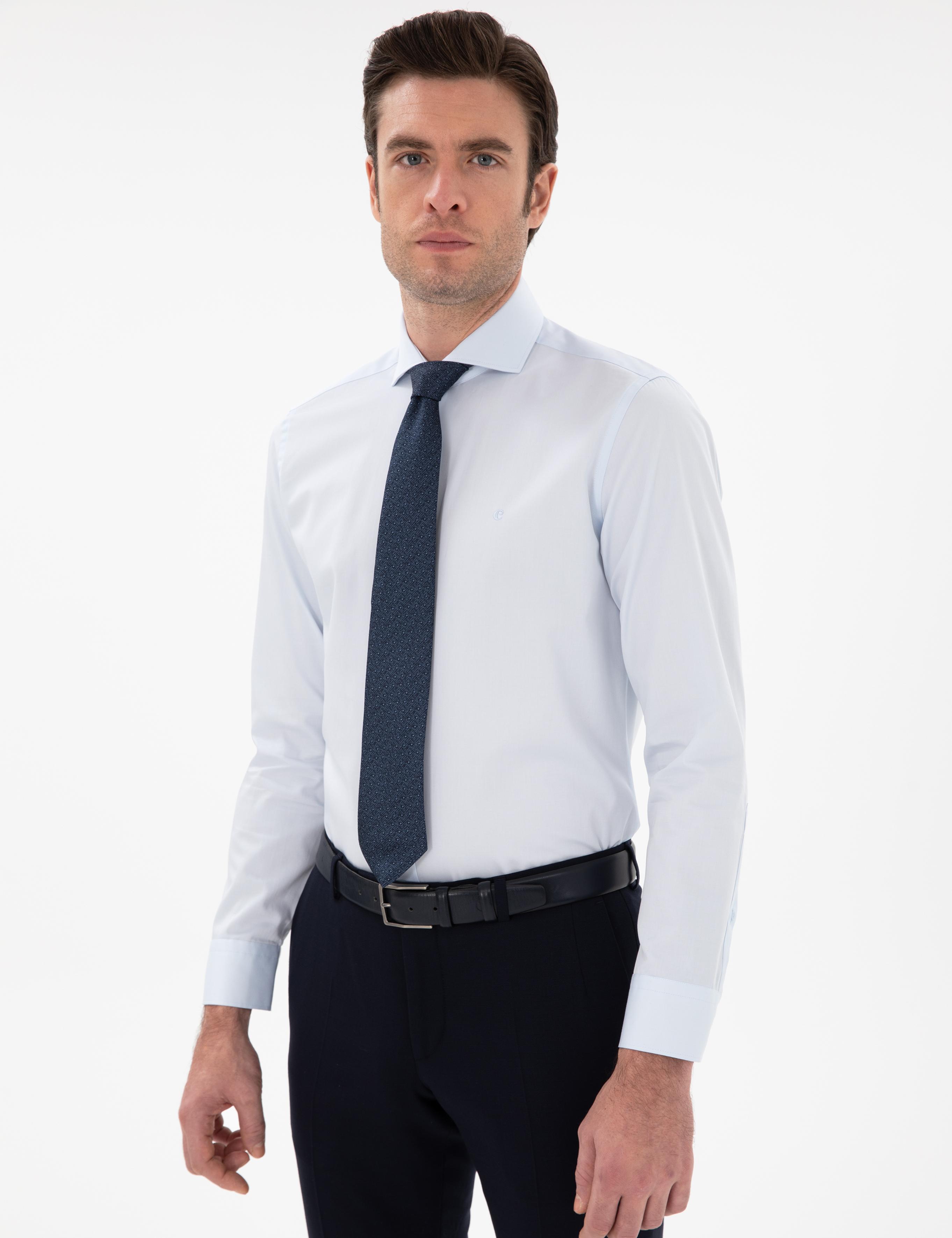 Açık Mavi Slim Fit İtalyan Yaka Klasik Gömlek - 50305851013