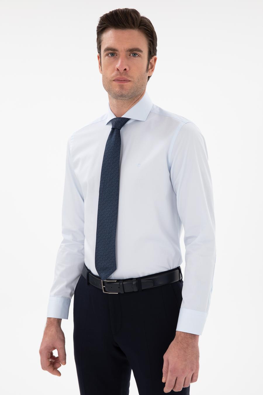 Açık Mavi Slim Fit İtalyan Yaka Klasik Gömlek - 50305851013