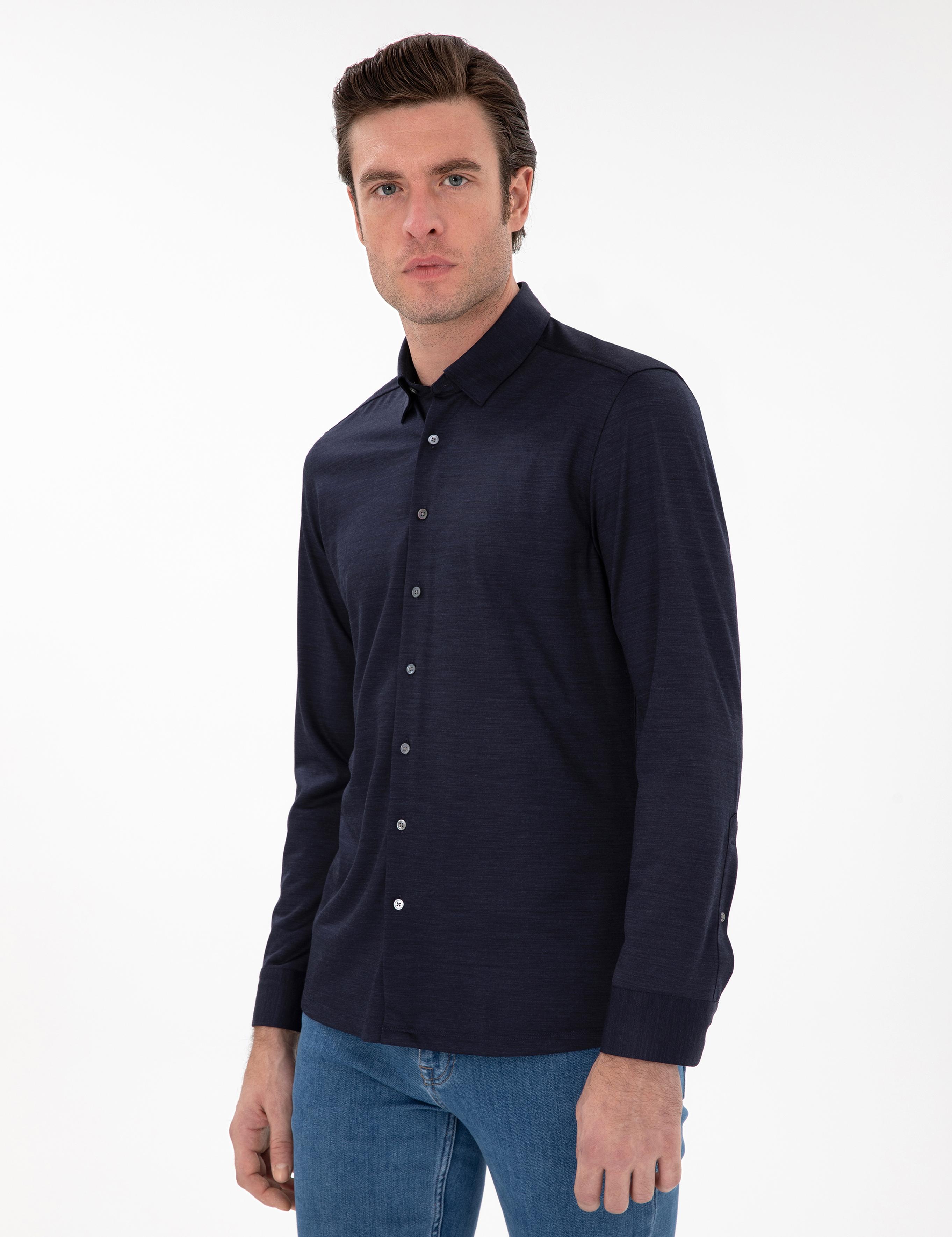 Lacivert Slim Fit Uzun Kollu Gömlek - 50291362039