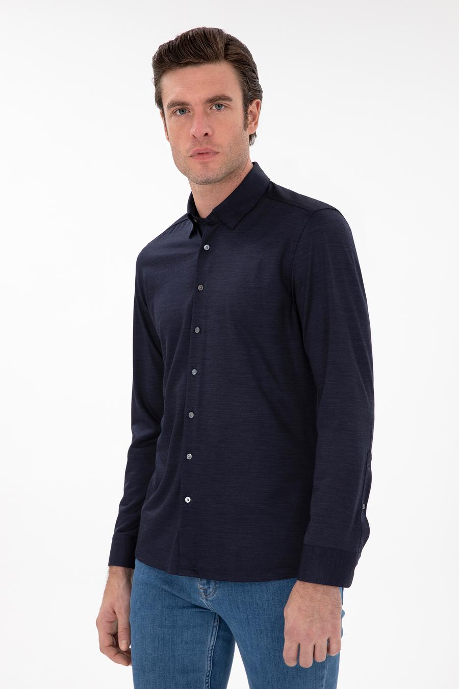 Lacivert Slim Fit Uzun Kollu Gömlek - 50291362039