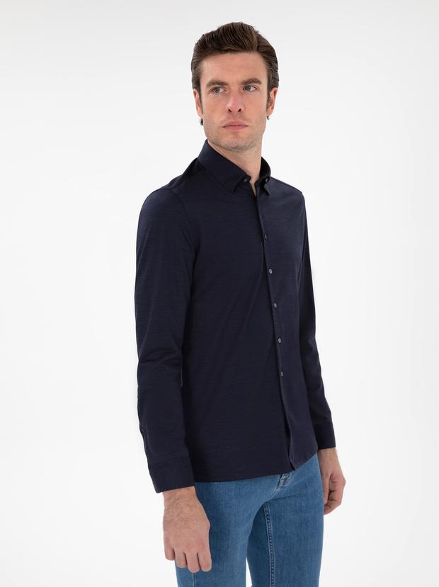 Lacivert Slim Fit Uzun Kollu Gömlek