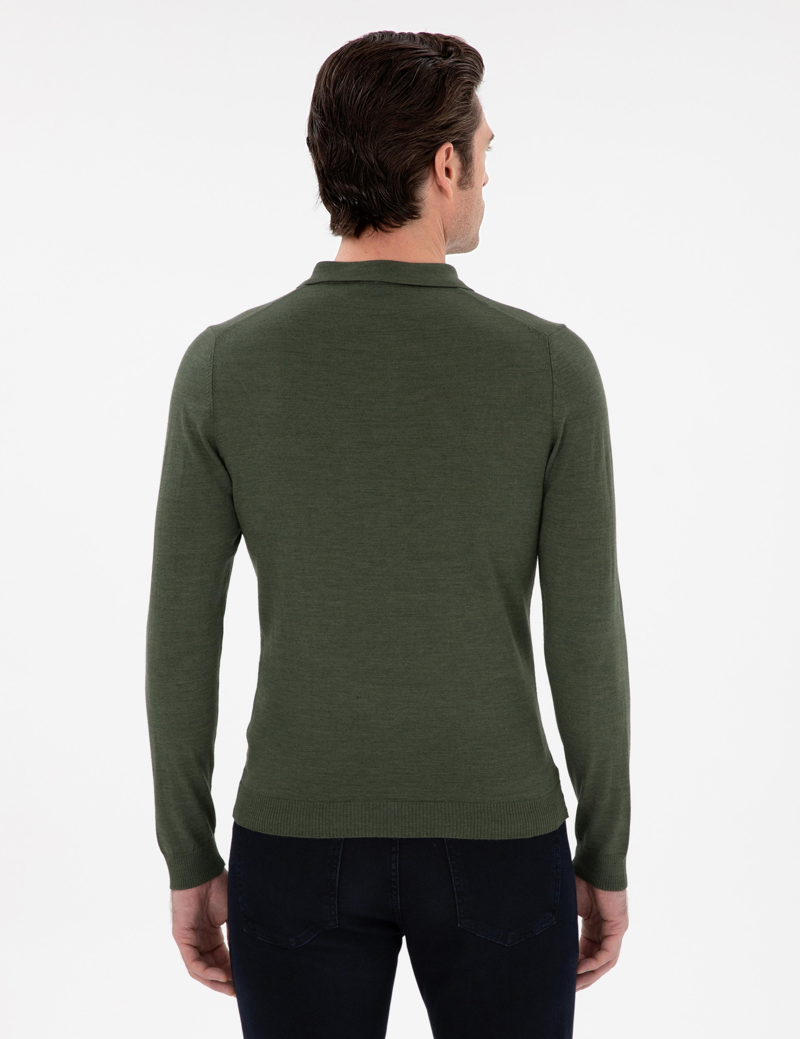Haki Slim Fit Yün Karışımlı Polo Yaka Basic Triko Kazak - 50293274009