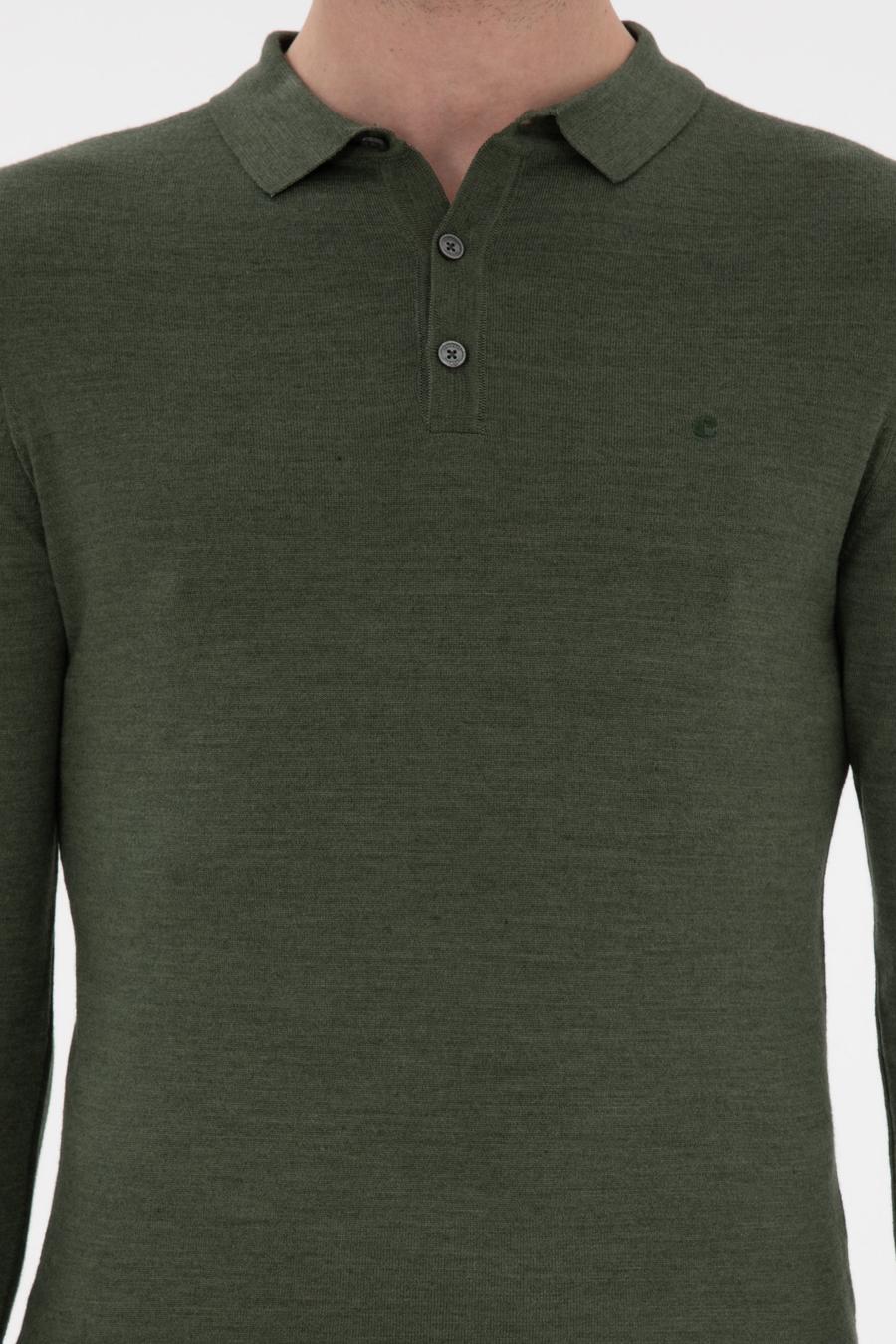 Haki Slim Fit Yün Karışımlı Polo Yaka Basic Triko Kazak - 50293274009