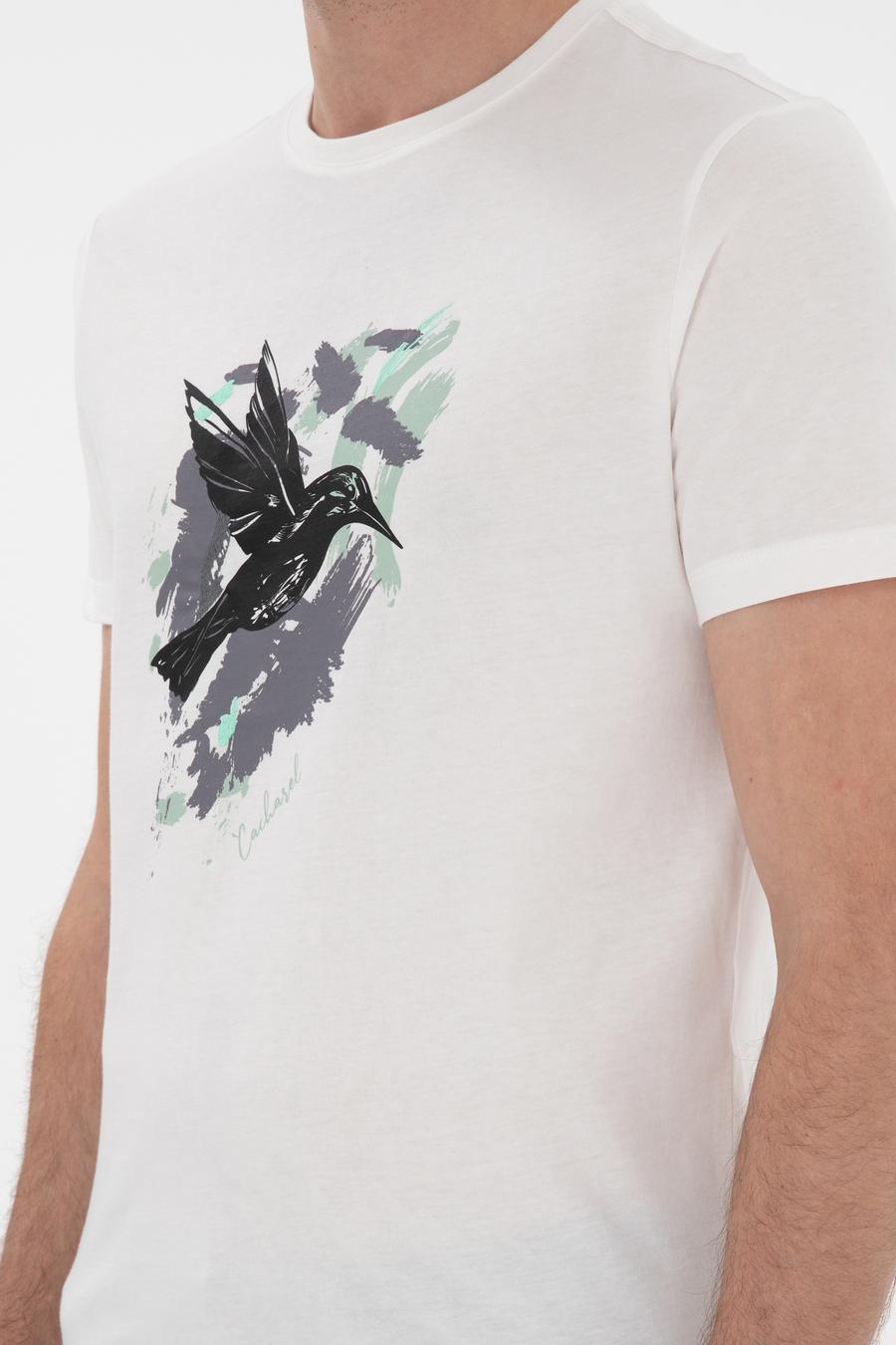 Beyaz Slim Fit Bisiklet Yaka Desenli T-shirt - 50301522005