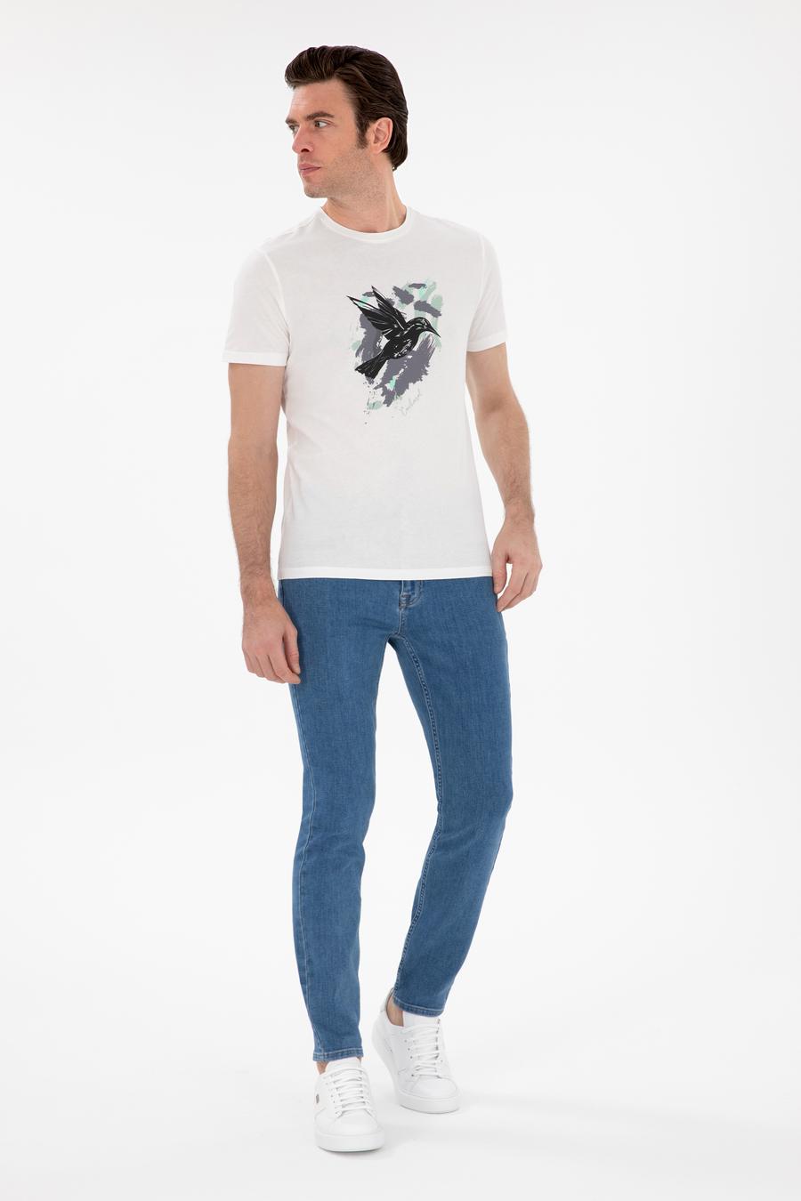 Beyaz Slim Fit Bisiklet Yaka Desenli T-shirt - 50301522005