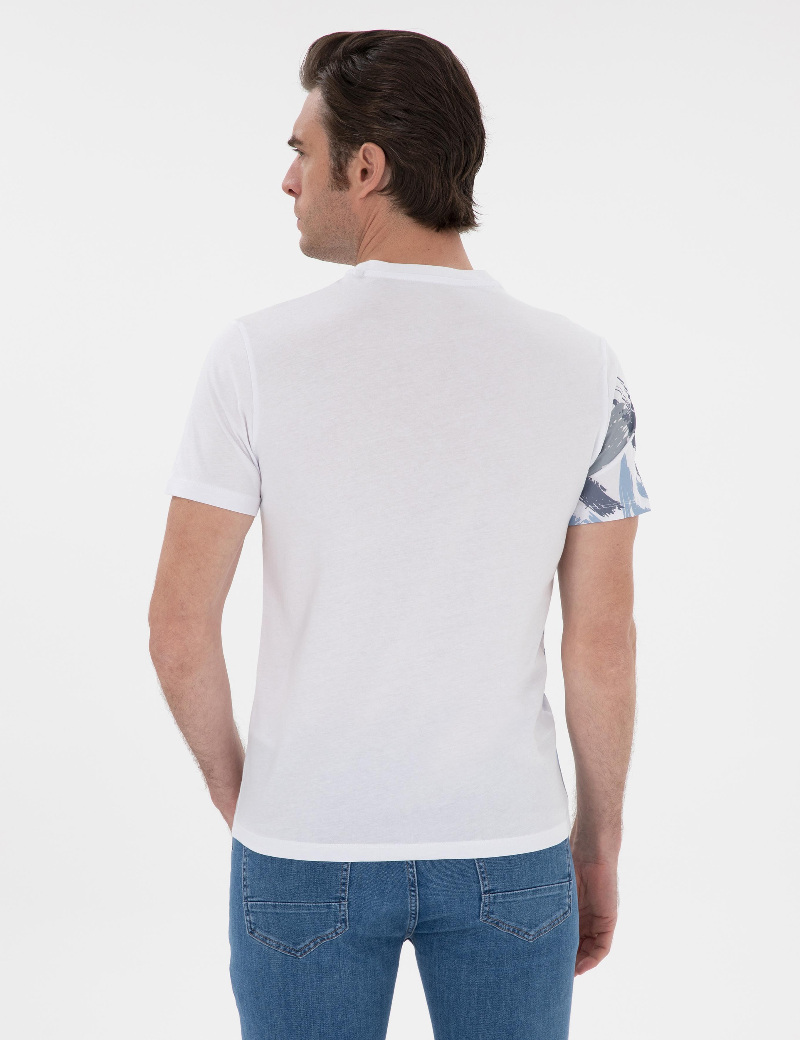 Beyaz Slim Fit Bisiklet Yaka Desenli T-shirt - 50303246003