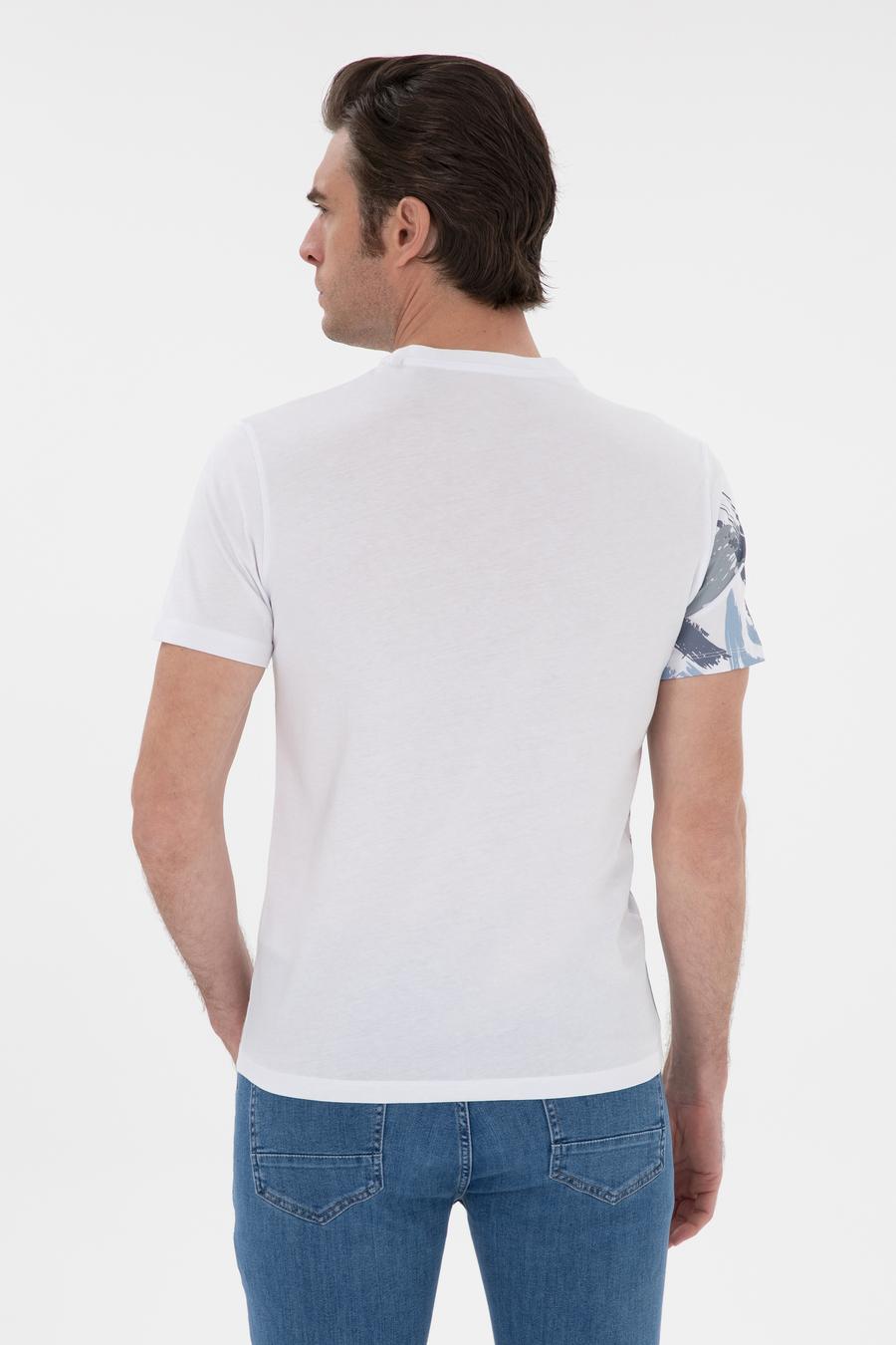 Beyaz Slim Fit Bisiklet Yaka Desenli T-shirt - 50303246003