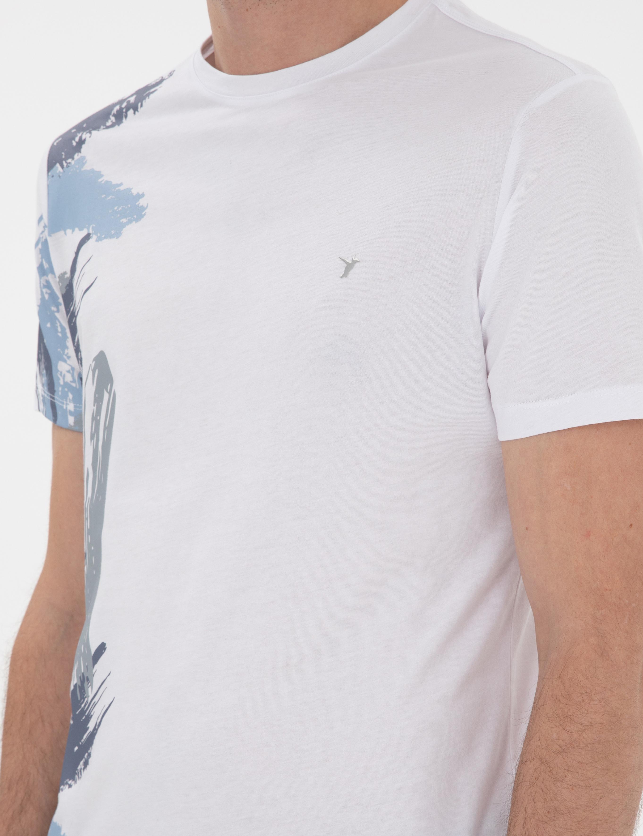 Beyaz Slim Fit Bisiklet Yaka Desenli T-shirt - 50303246003