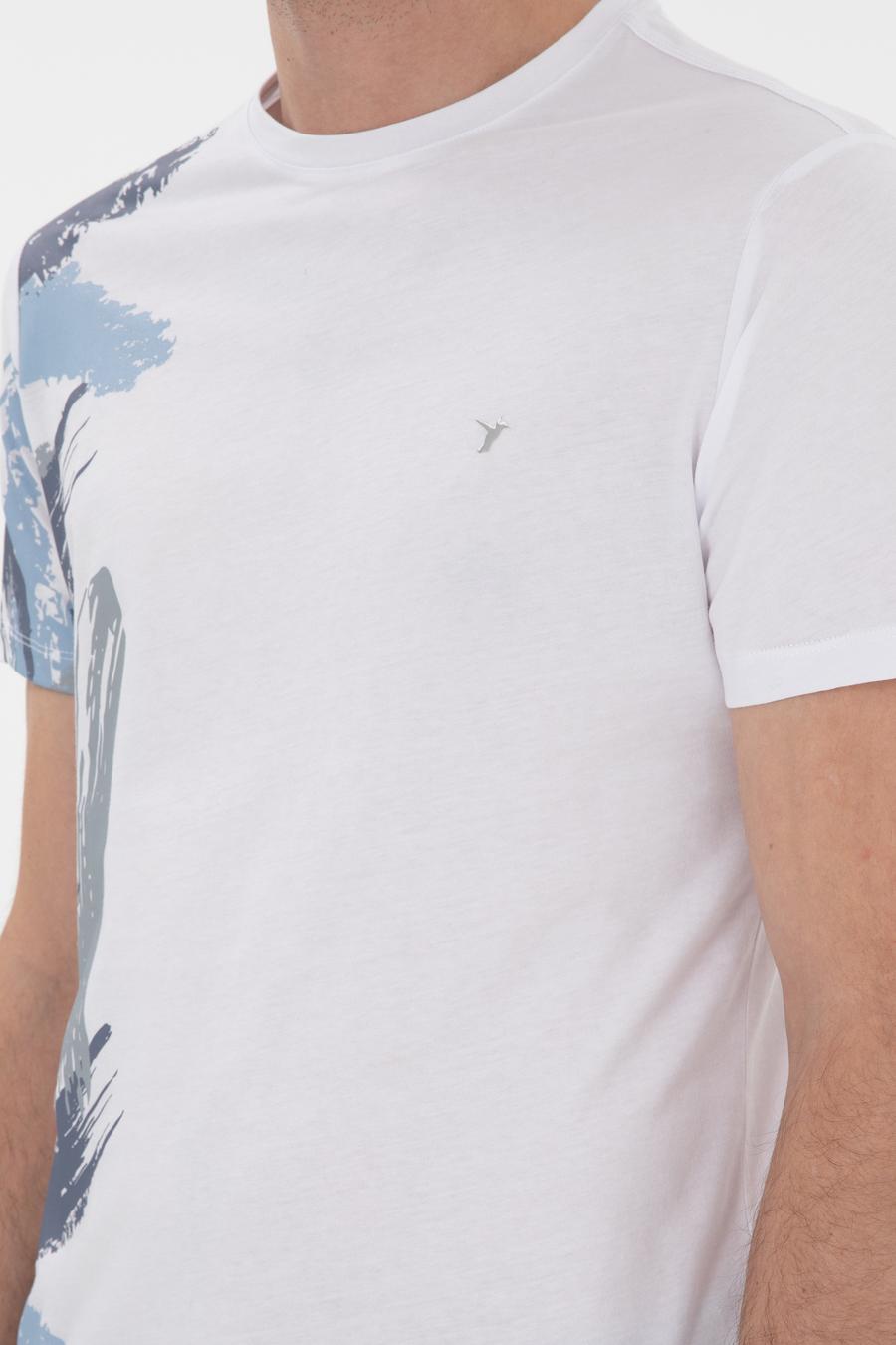 Beyaz Slim Fit Bisiklet Yaka Desenli T-shirt - 50303246003