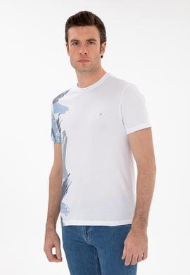 Beyaz Slim Fit Bisiklet Yaka Desenli T-shirt