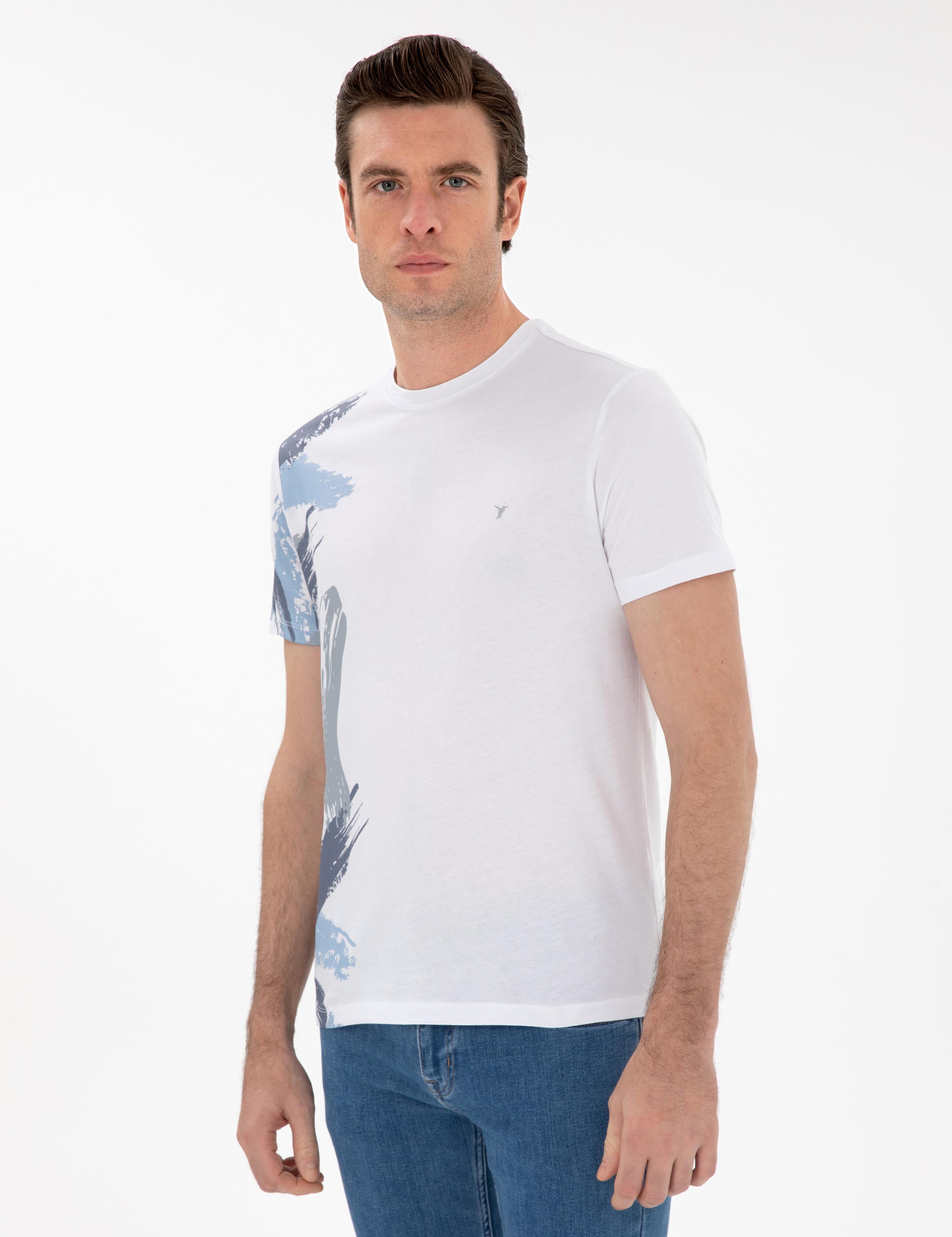 Beyaz Slim Fit Bisiklet Yaka Desenli T-shirt - 50303246003