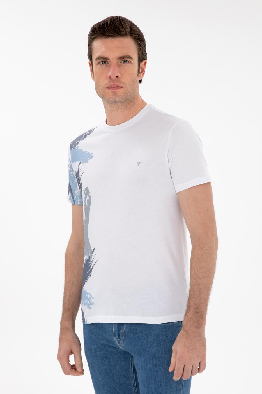 Beyaz Slim Fit Bisiklet Yaka Desenli T-shirt - 50303246003
