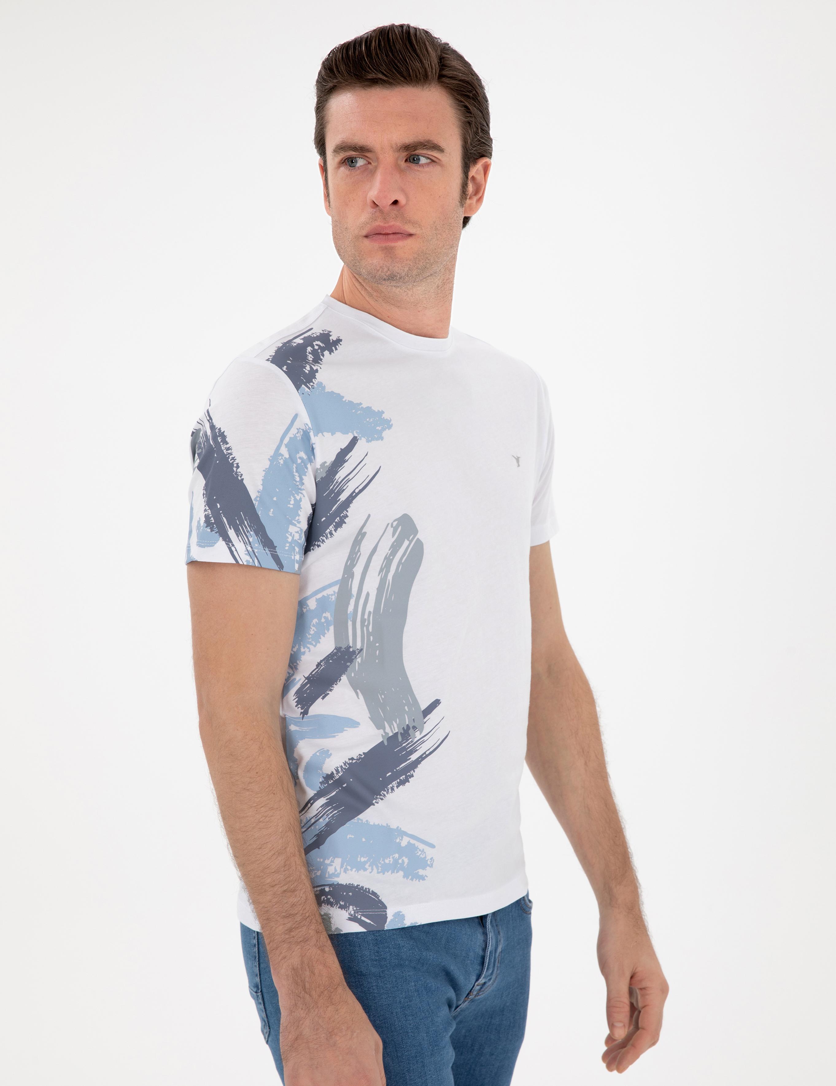 Beyaz Slim Fit Bisiklet Yaka Desenli T-shirt - 50303246003