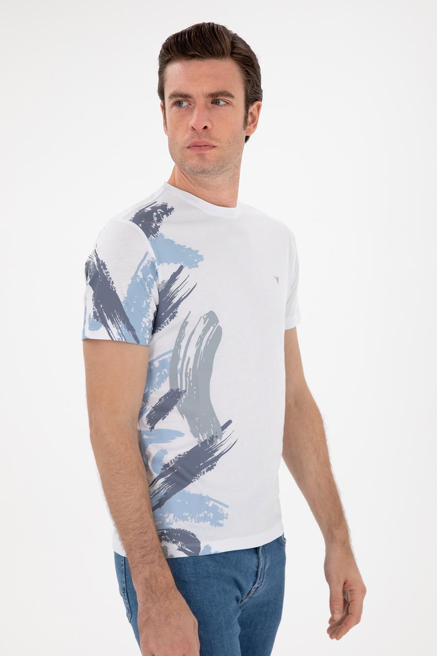 Beyaz Slim Fit Bisiklet Yaka Desenli T-shirt - 50303246003