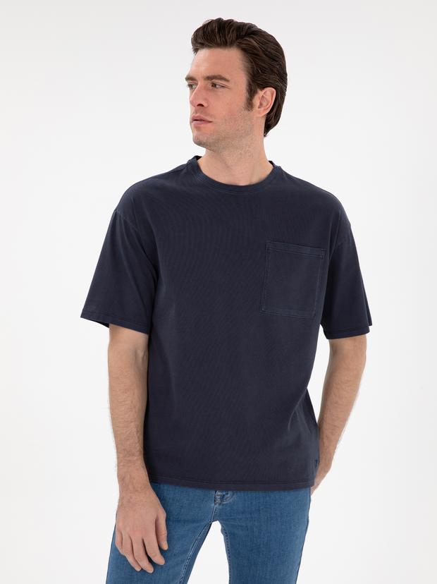 Lacivert Oversize Bisiklet Yaka T-shirt