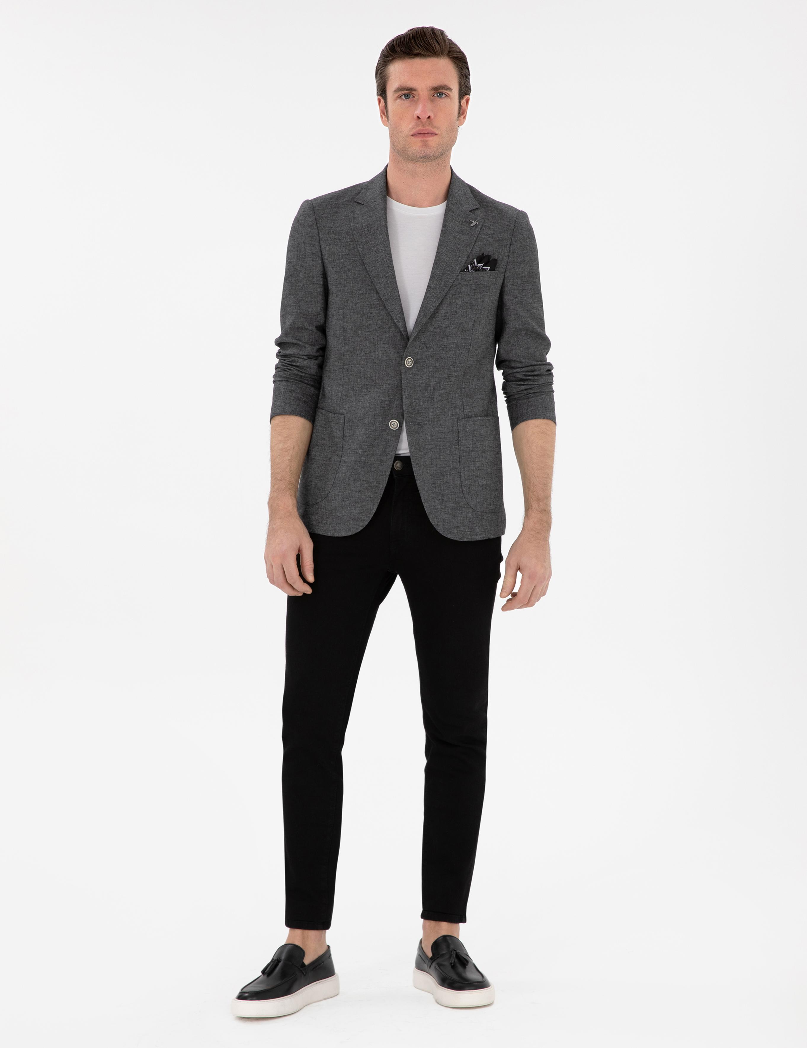Antrasit Slim Fit Keten Karışımlı Ceket - 50306892047