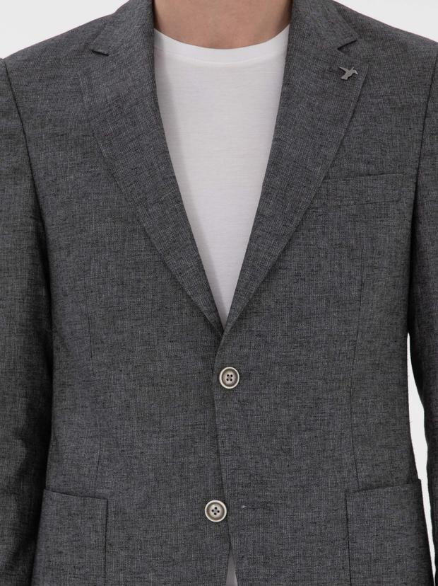 Antrasit Slim Fit Keten Karışımlı Ceket