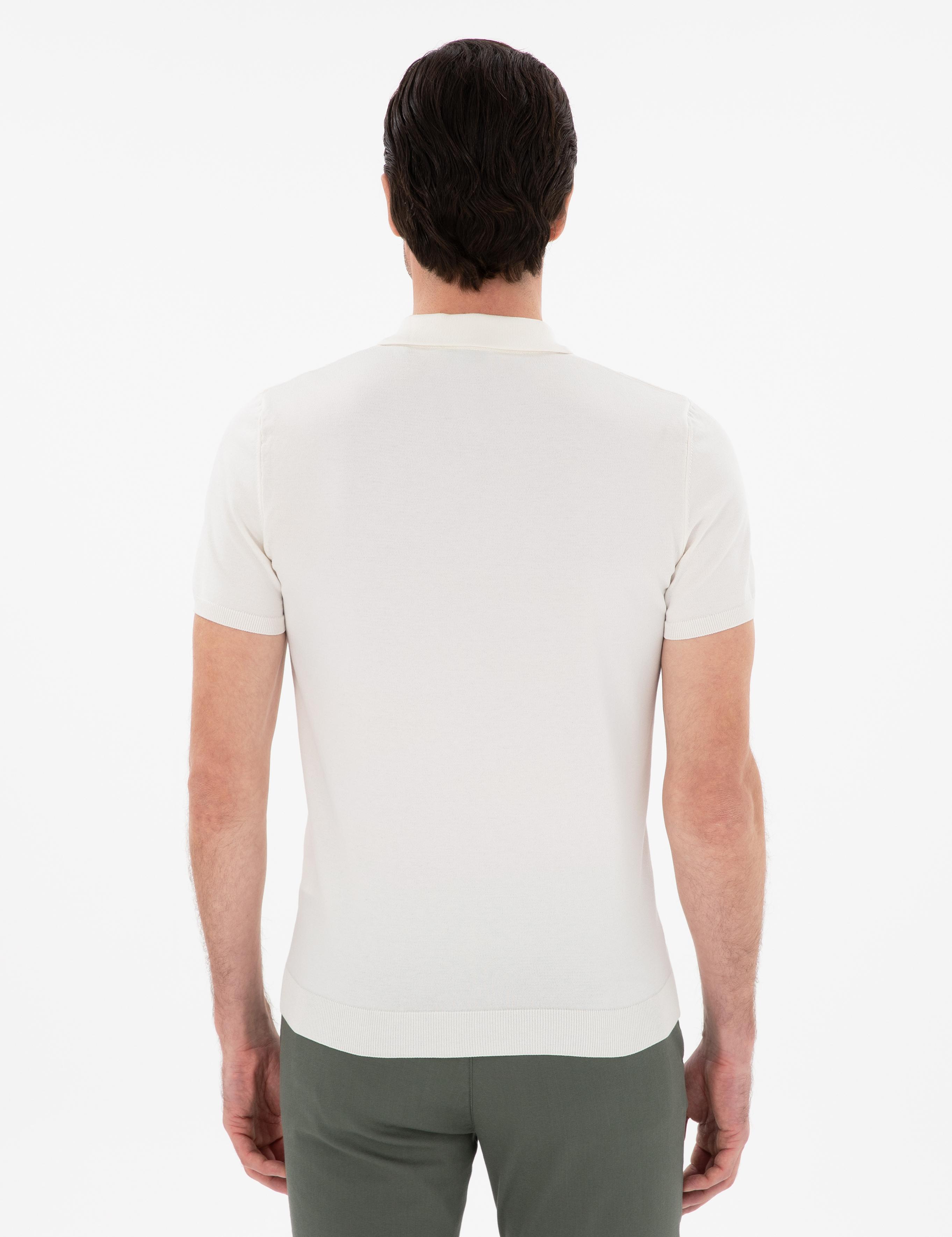 Beyaz Slim Fit Nervürlü Fermuarlı Polo Yaka Triko T-shirt - 50309871020