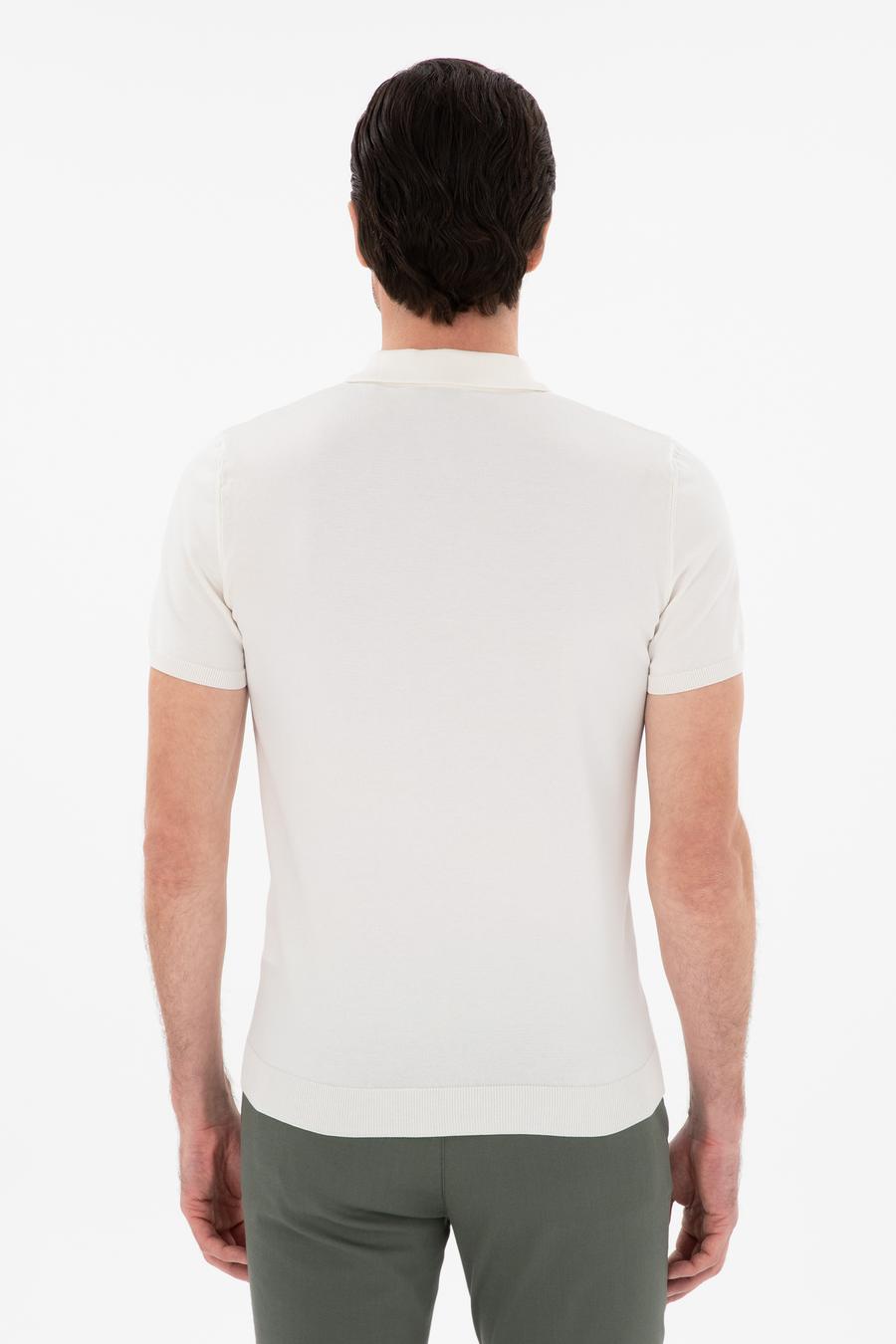 Beyaz Slim Fit Nervürlü Fermuarlı Polo Yaka Triko T-shirt - 50309871020