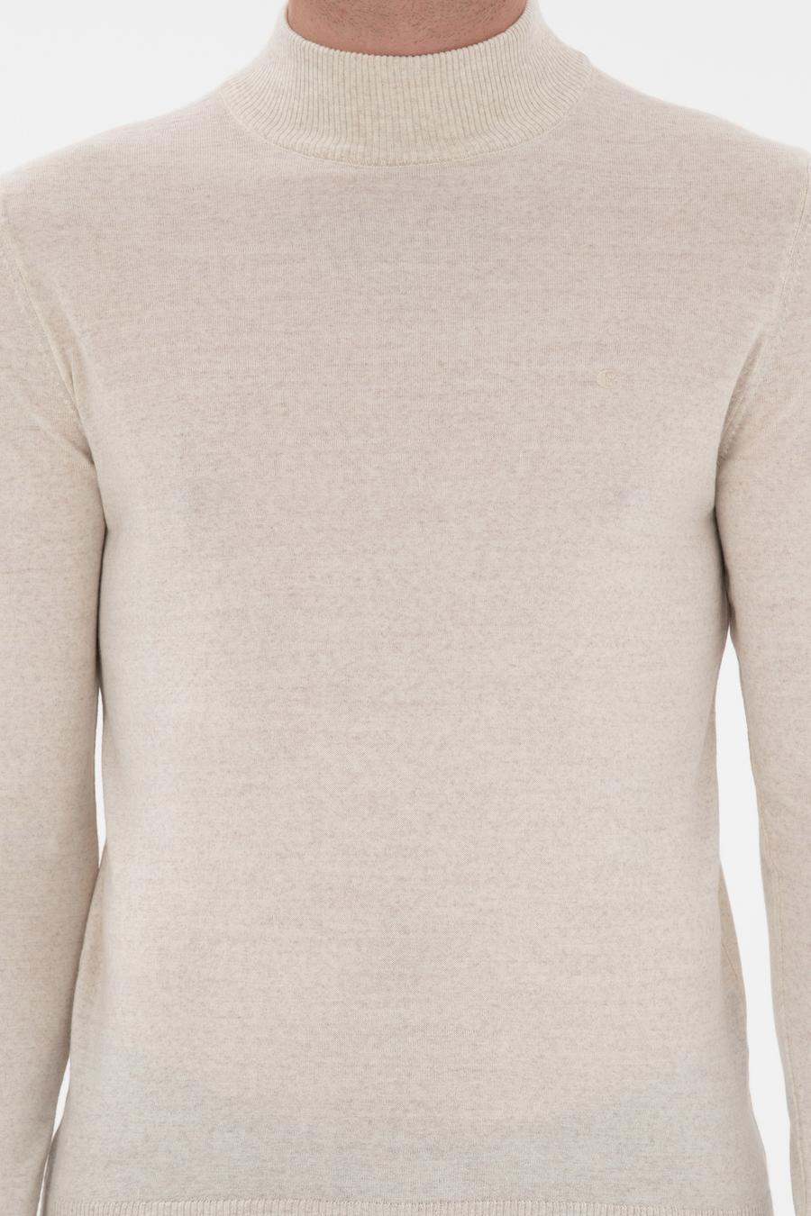 Bej Slim Fit Yün Karışımlı Yarım Balıkçı Yaka Basic Triko Kazak - 50293281127