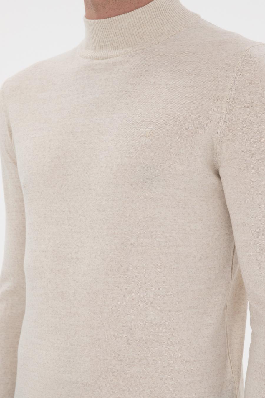 Bej Slim Fit Yün Karışımlı Yarım Balıkçı Yaka Basic Triko Kazak - 50293281127