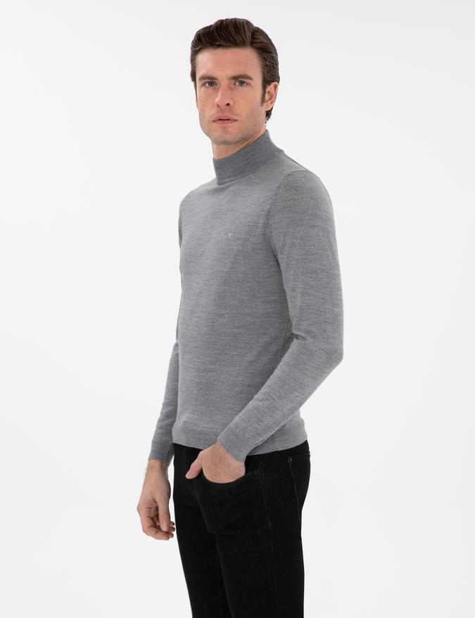 Füme Slim Fit Yün Karışımlı Yarım Balıkçı Yaka Basic Triko Kazak