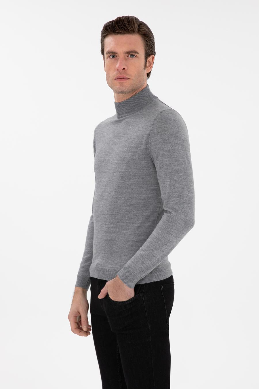 Füme Slim Fit Yün Karışımlı Yarım Balıkçı Yaka Basic Triko Kazak - 50293281025