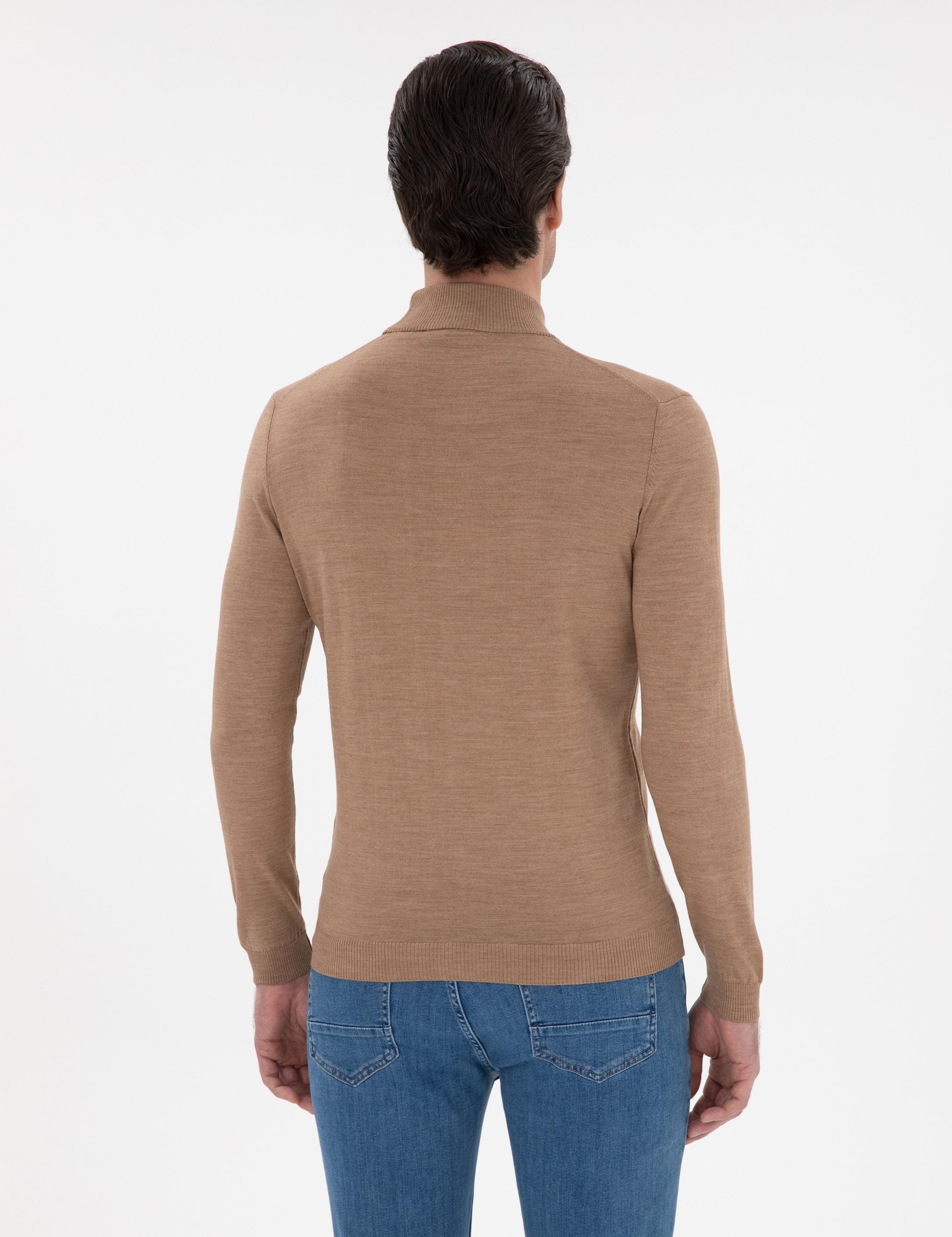 Camel Slim Fit Yün Karışımlı Yarım Balıkçı Yaka Basic Triko Kazak - 50293281022