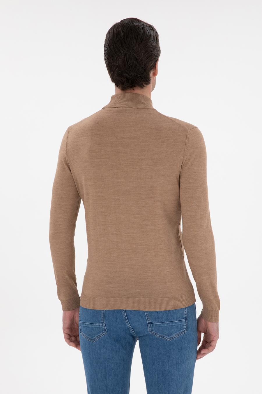 Camel Slim Fit Yün Karışımlı Yarım Balıkçı Yaka Basic Triko Kazak - 50293281022