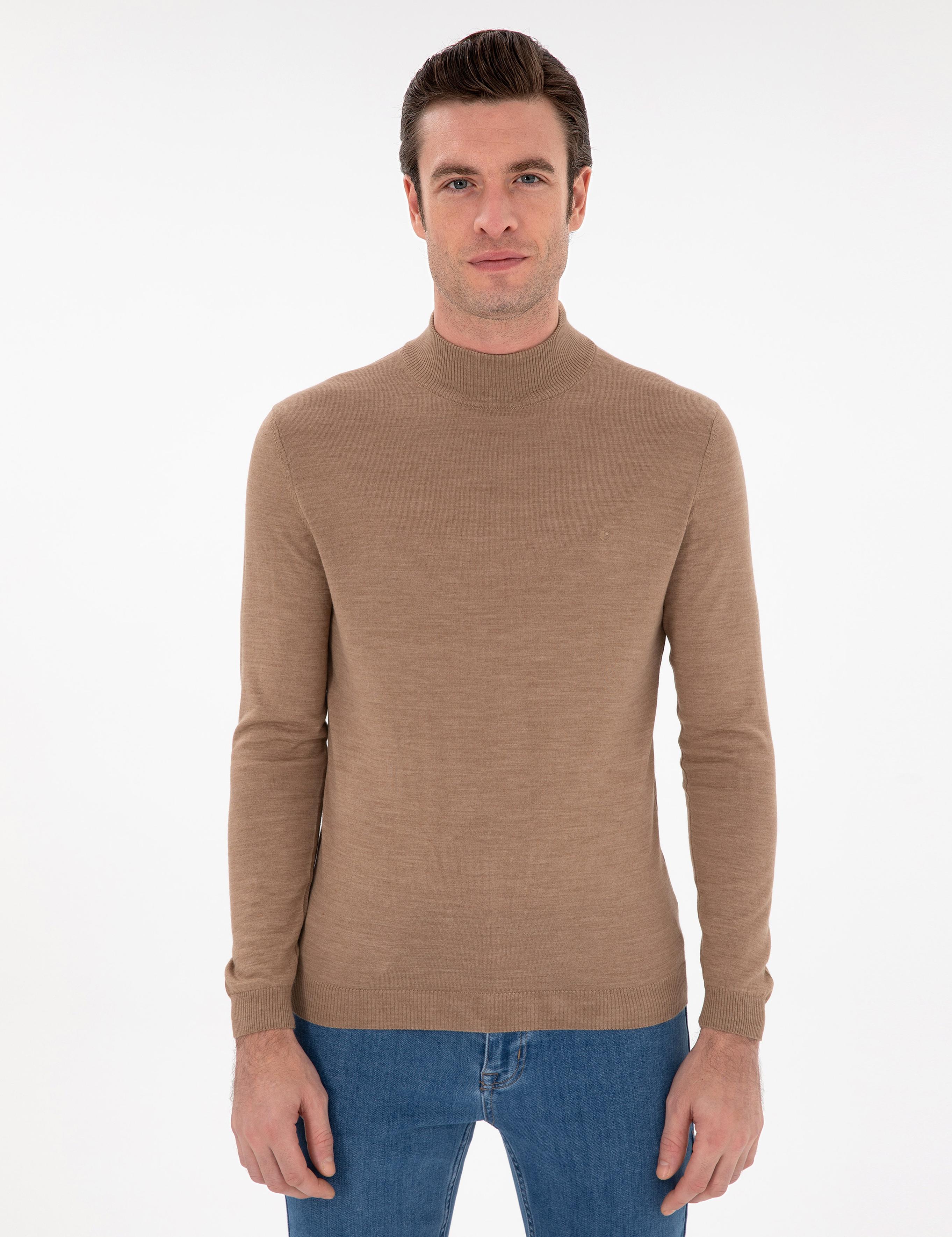 Camel Slim Fit Yün Karışımlı Yarım Balıkçı Yaka Basic Triko Kazak - 50293281022