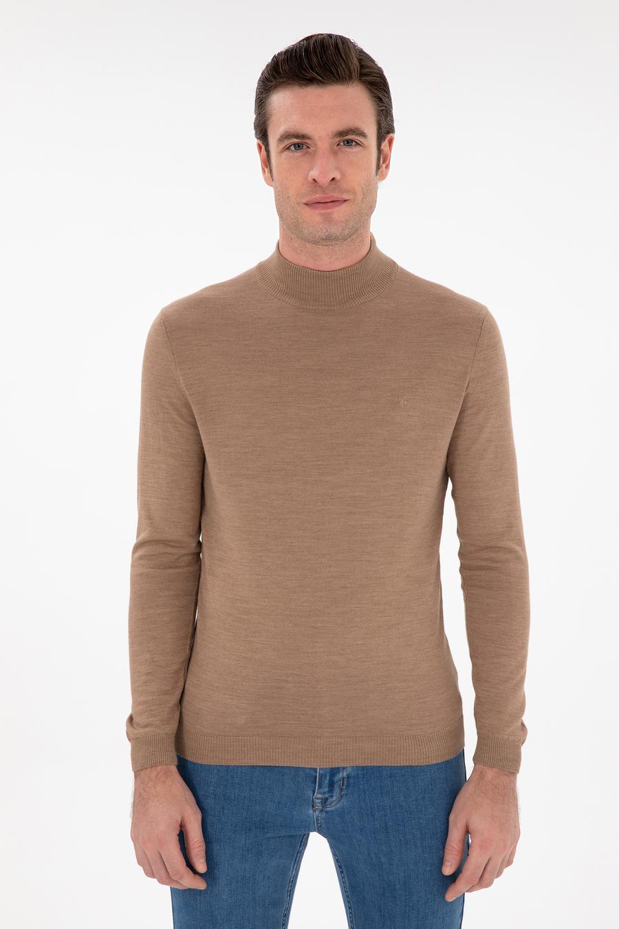 Camel Slim Fit Yün Karışımlı Yarım Balıkçı Yaka Basic Triko Kazak - 50293281022