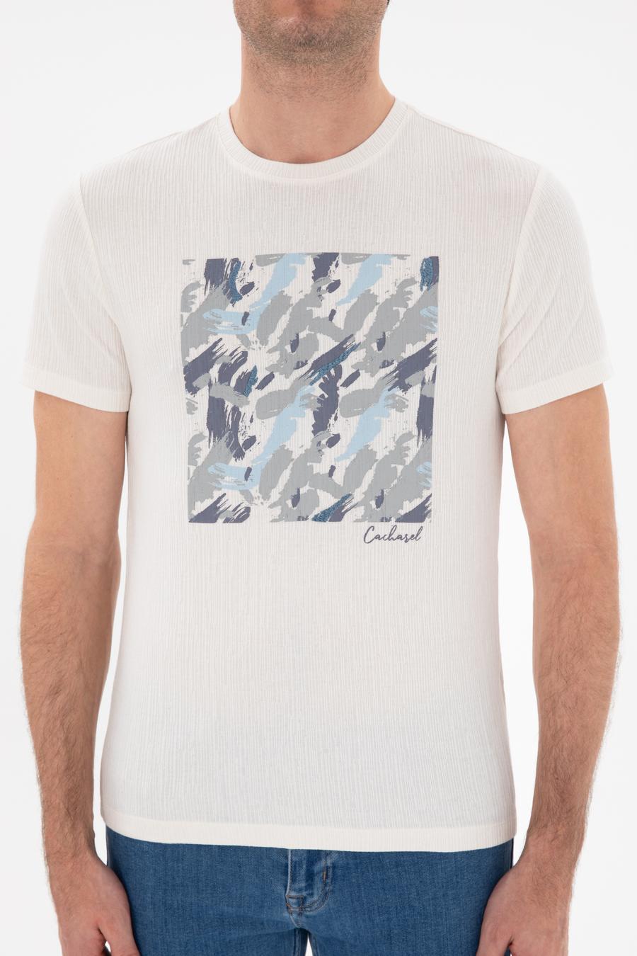 Beyaz Slim Fit Bisiklet Yaka Baskılı T-shirt - 50302275005