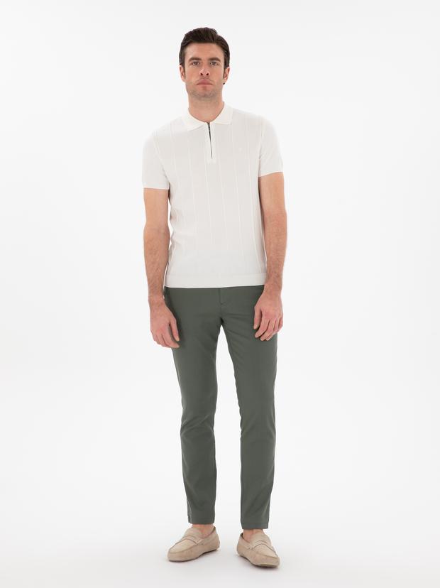 Yeşil Slim Fit Dokulu Pamuk Karışımlı Kanvas Pantolon