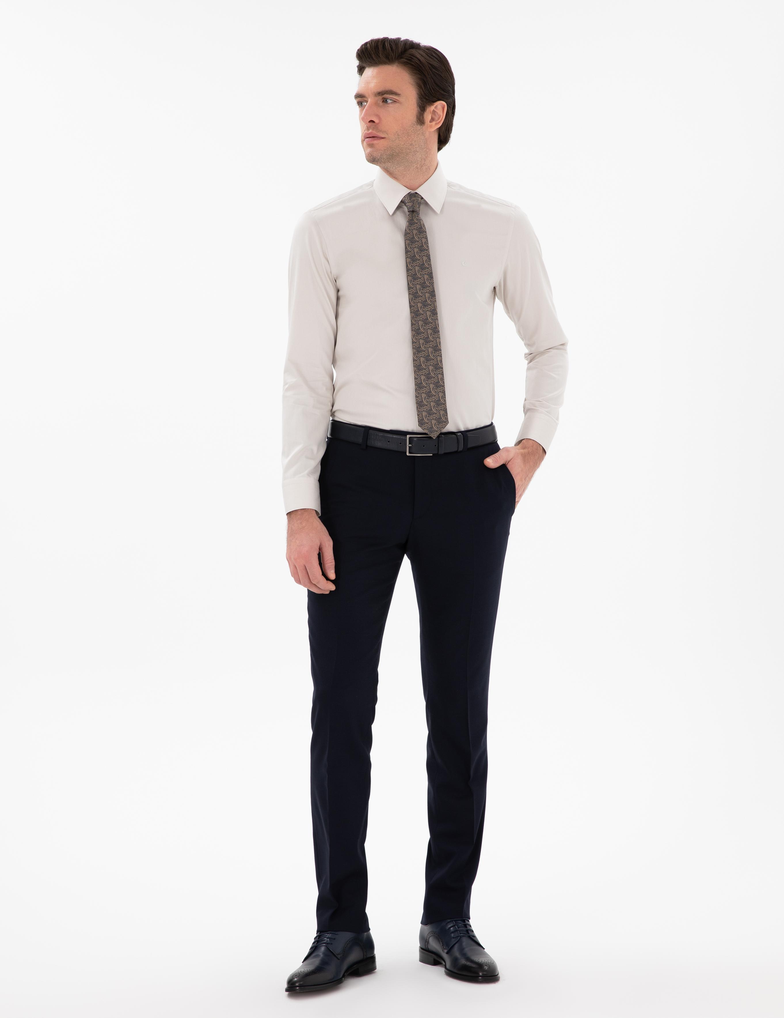Lacivert Slim Fit Yün Karışımlı Klasik Pantolon - 50306053015