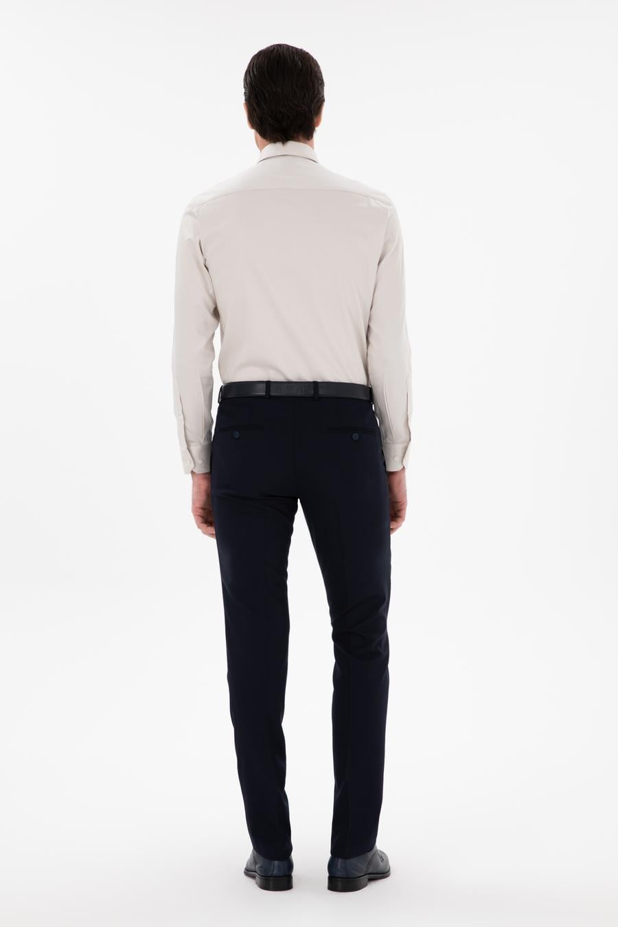 Lacivert Slim Fit Yün Karışımlı Klasik Pantolon - 50306053015