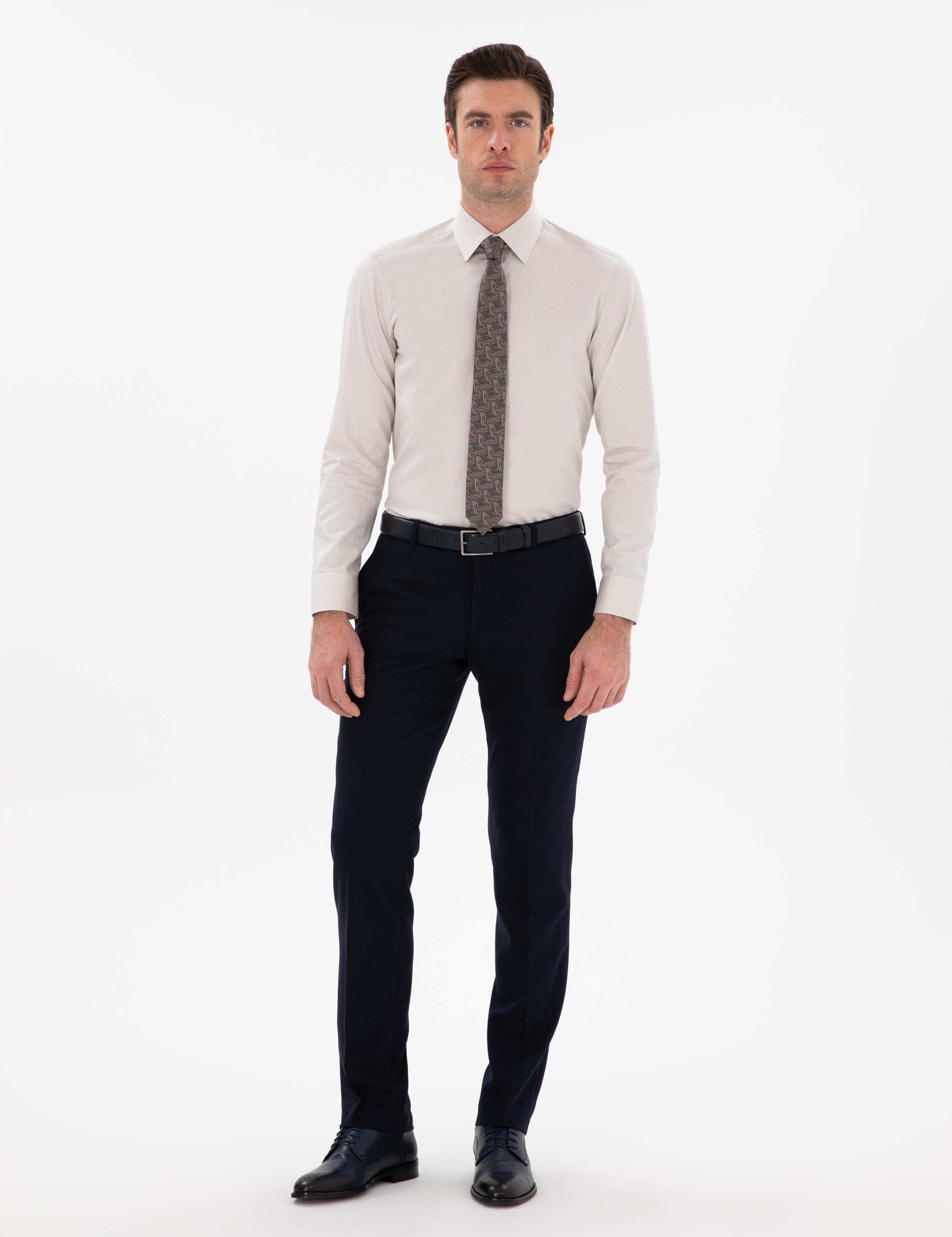 Lacivert Slim Fit Yün Karışımlı Klasik Pantolon - 50306053015