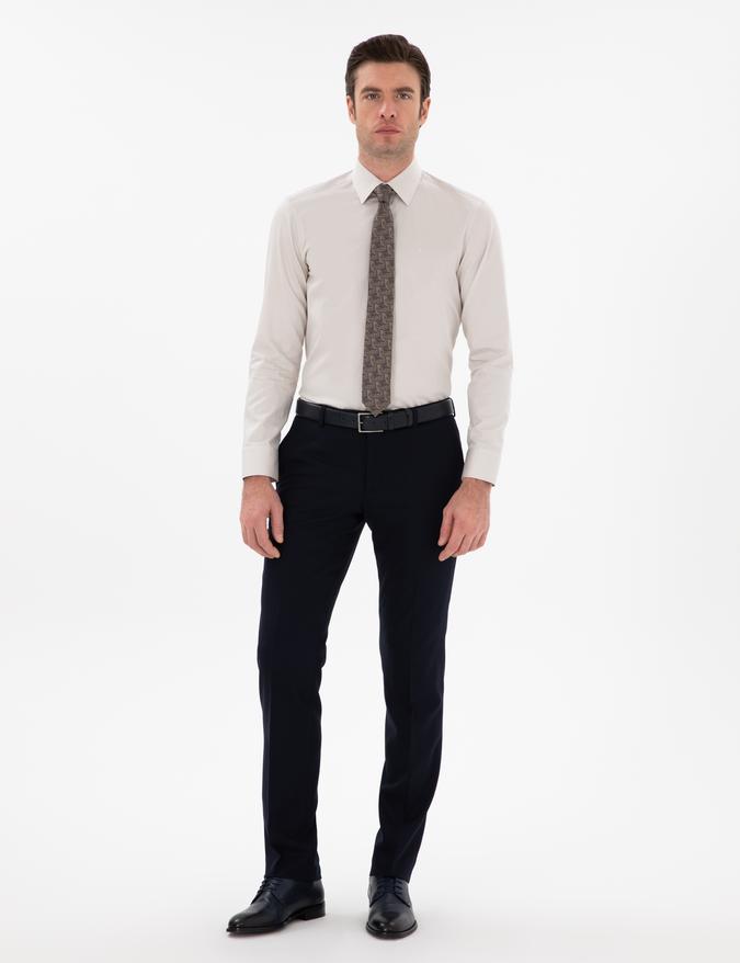 Lacivert Slim Fit Yün Karışımlı Klasik Pantolon