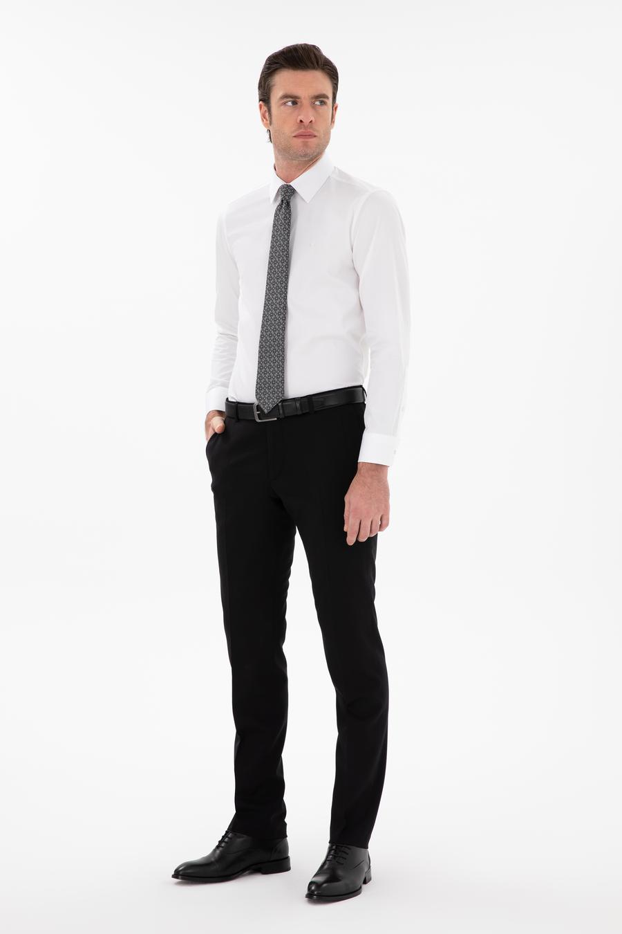 Siyah Slim Fit Yün Karışımlı Klasik Pantolon - 50306053008