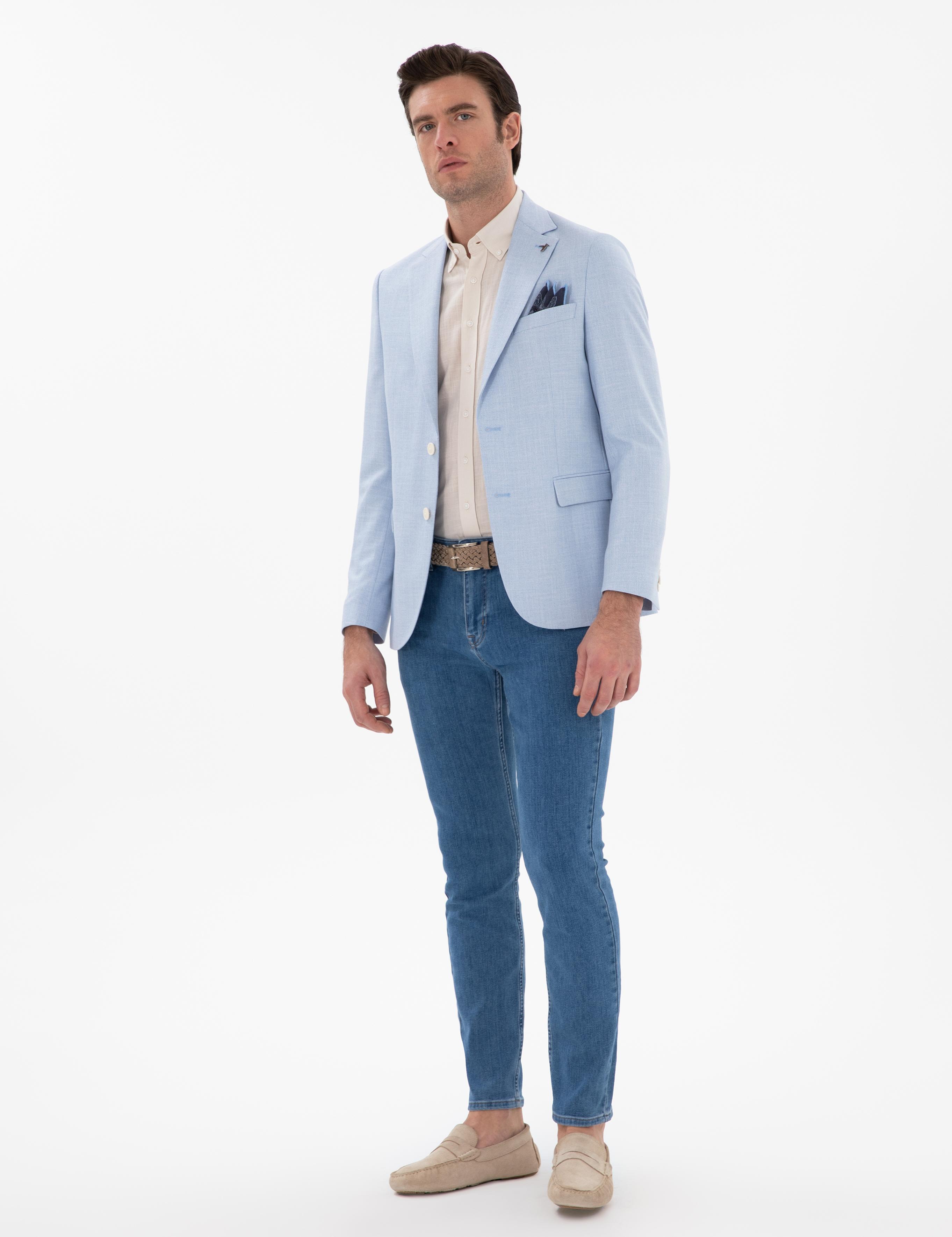 Açık Mavi Slim Fit Spor Ceket - 50306795008