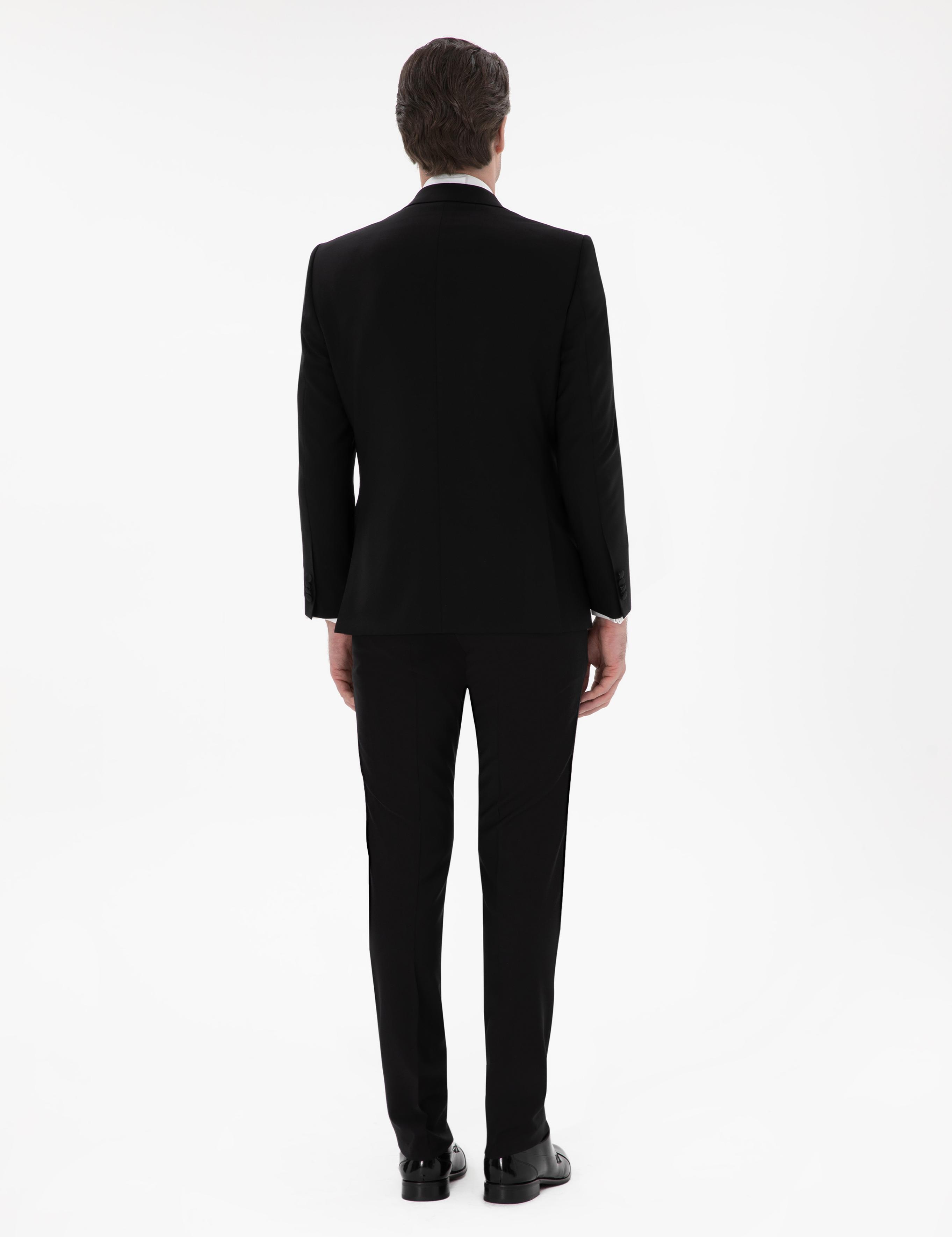 Siyah Slim Fit Yün Karışımlı Yelekli Smokin Dmatlık - 50306087014