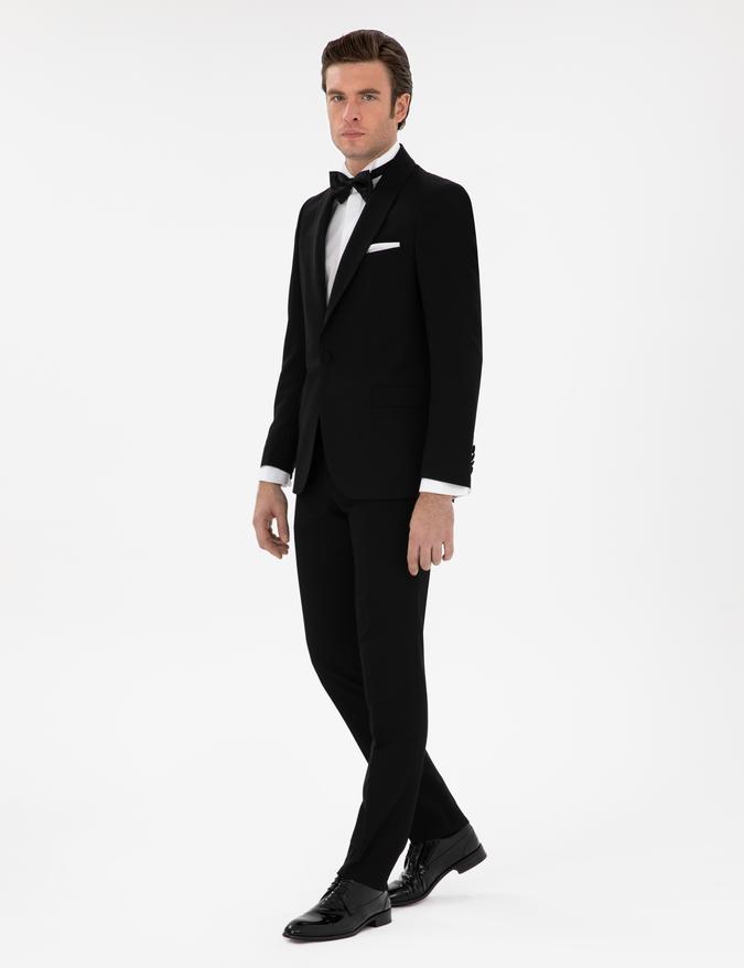 Siyah Slim Fit Şal Yaka Smokin Damatlık