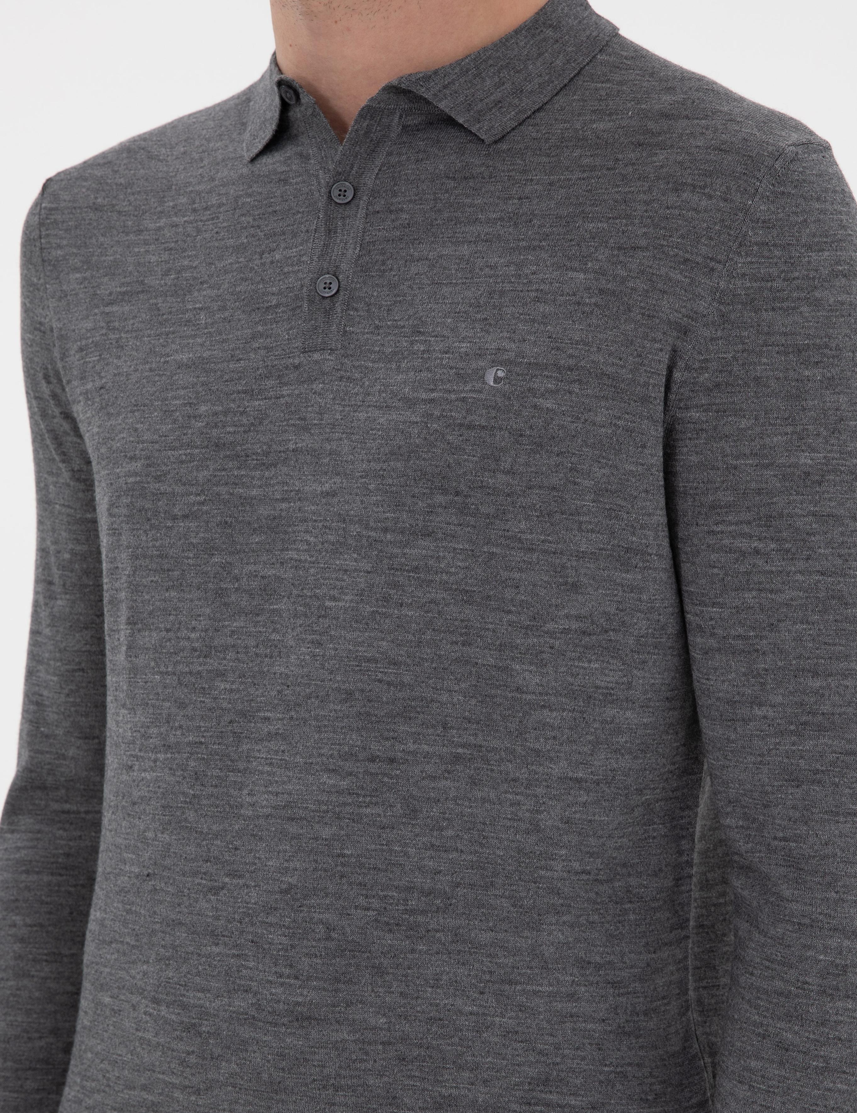 Füme Slim Fit Yün Karışımlı Polo Yaka Basic Triko Kazak - 50293274115