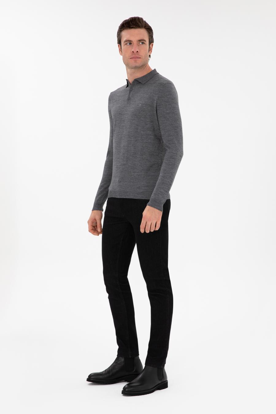 Füme Slim Fit Yün Karışımlı Polo Yaka Basic Triko Kazak - 50293274115
