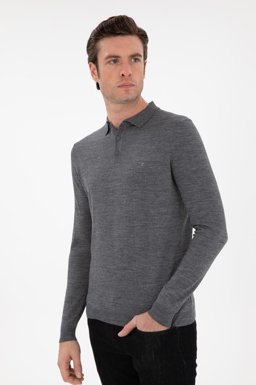 Füme Slim Fit Yün Karışımlı Polo Yaka Basic Triko Kazak - 50293274115