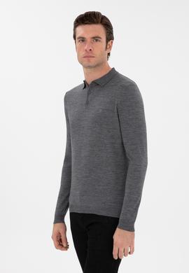 Füme Slim Fit Yün Karışımlı Polo Yaka Basic Triko Kazak