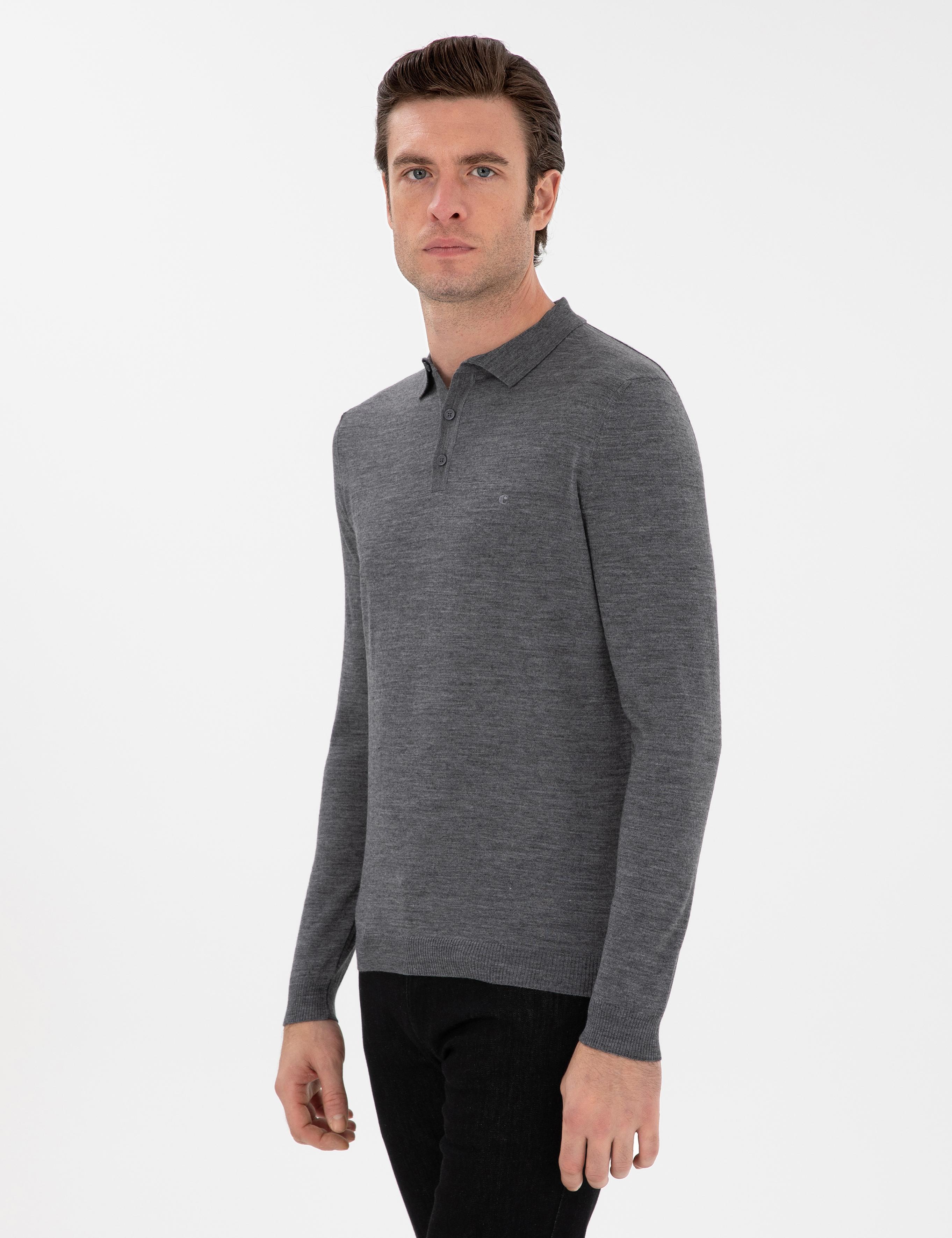Füme Slim Fit Yün Karışımlı Polo Yaka Basic Triko Kazak - 50293274115