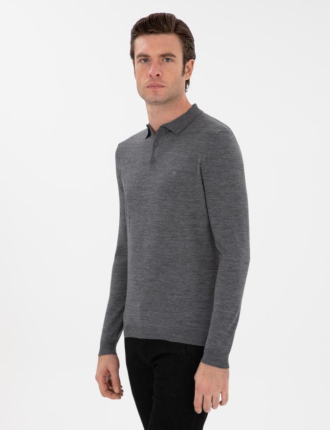 Füme Slim Fit Yün Karışımlı Polo Yaka Basic Triko Kazak