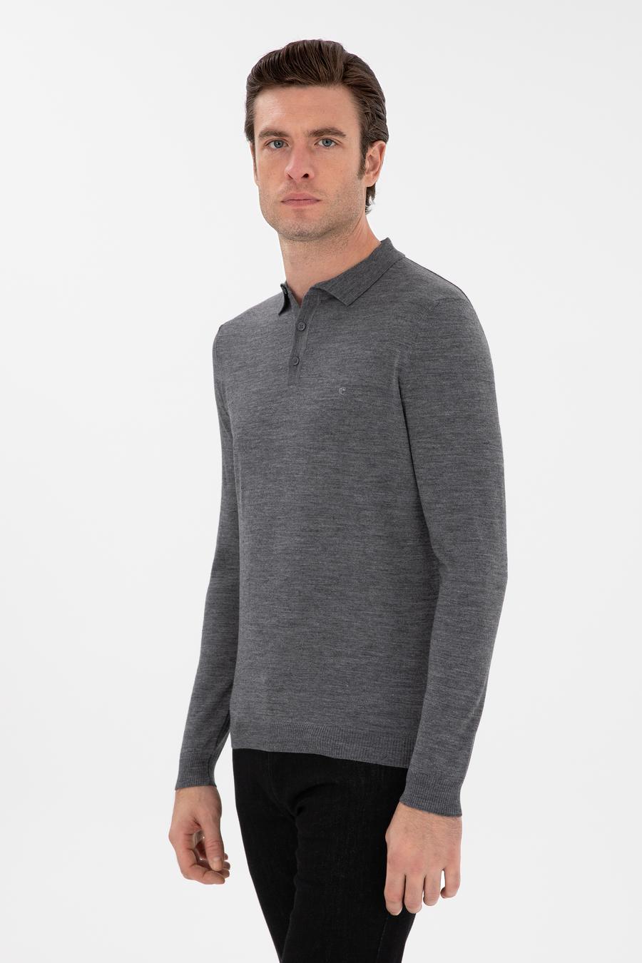 Füme Slim Fit Yün Karışımlı Polo Yaka Basic Triko Kazak - 50293274115